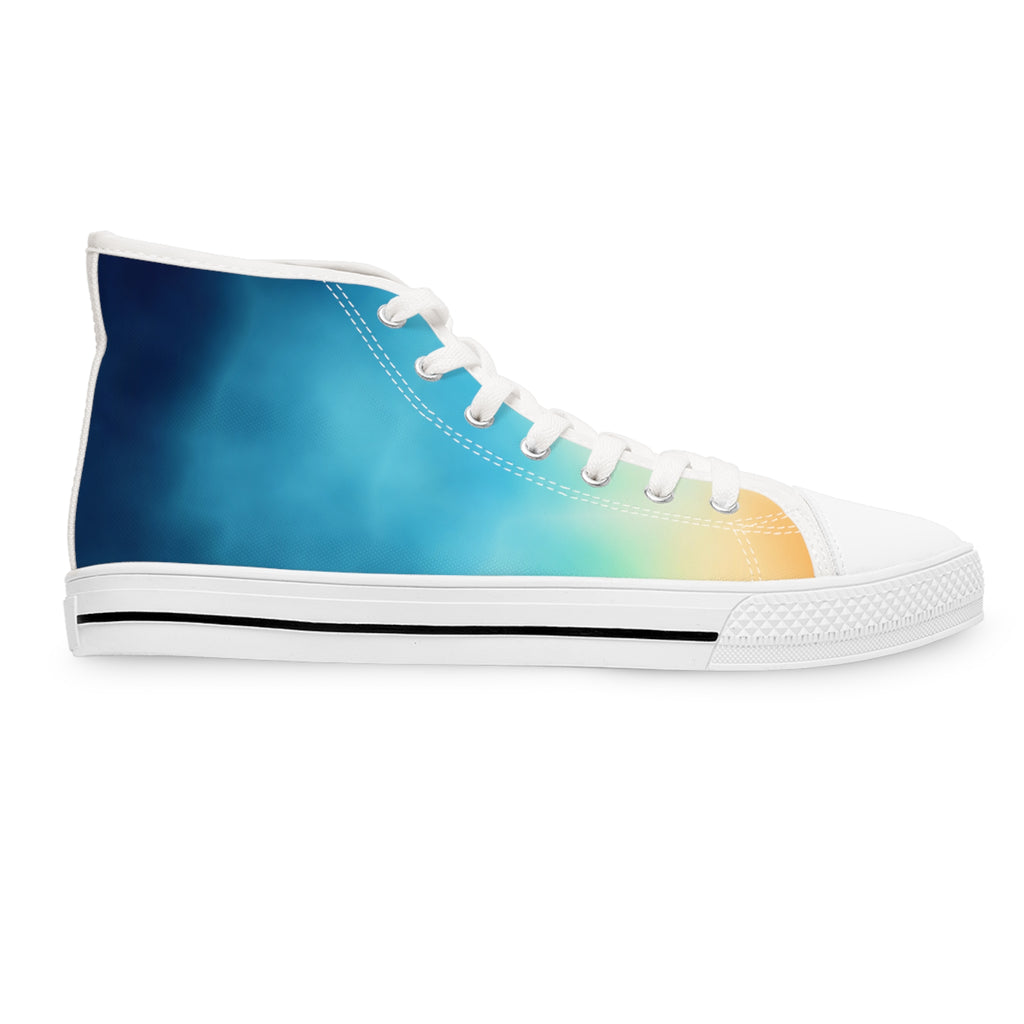 Blue Ombre Vibrant Gradient High Top Sneakers for Women, Trendy Footwear, Casual Style, Colorful Sneakers, Perfect for Spring, Summer Fashion