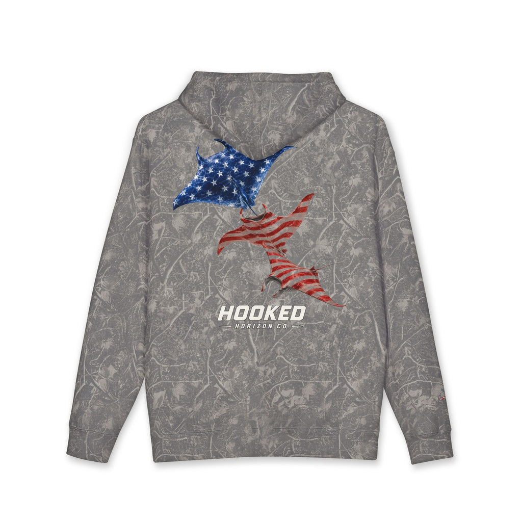 USA Manta Ray Hoodie Hooked Horizon Co. — Fishing Back Graphic Hoodie, Multiple Color Variations
