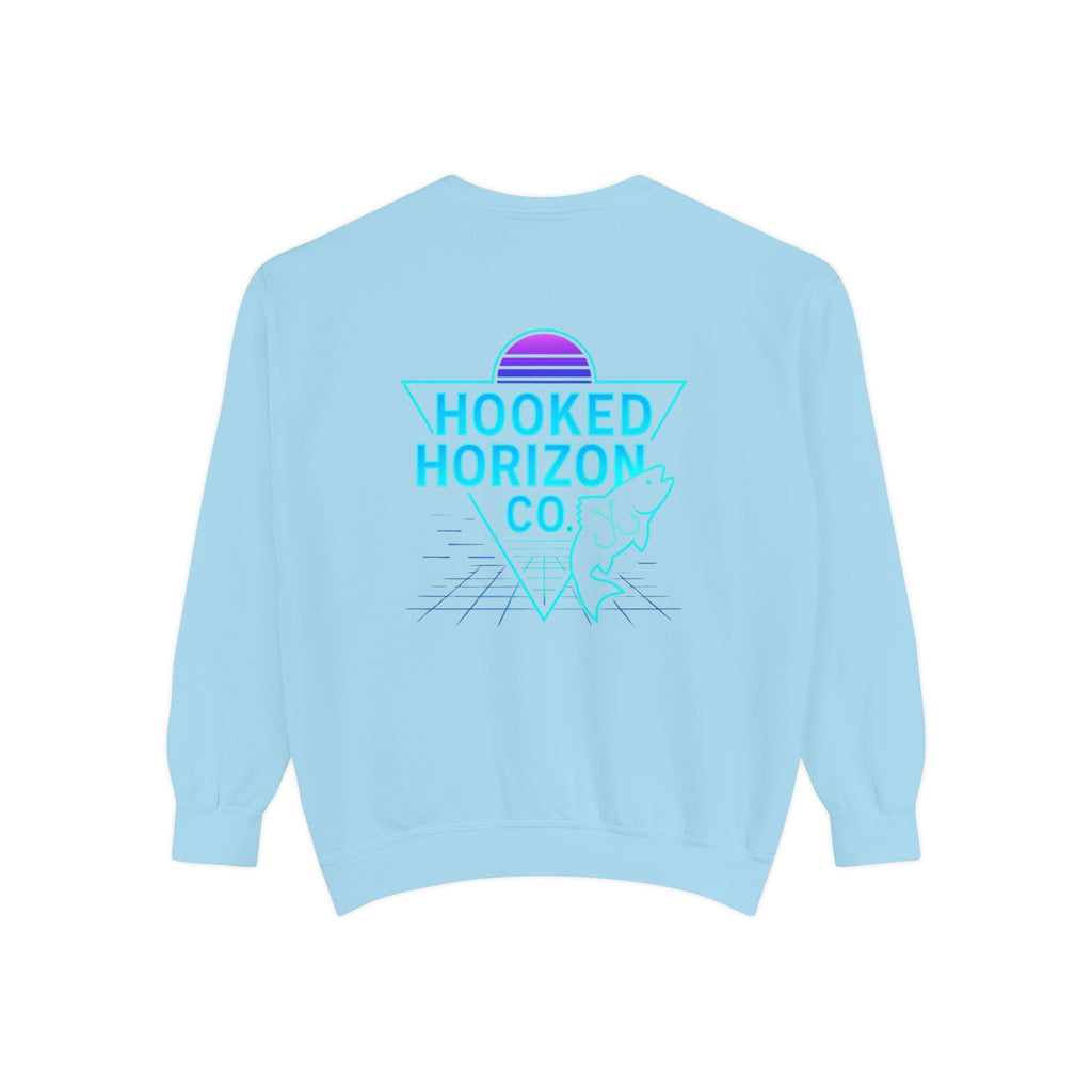 Vintage Vibes Grid Sweatshirt — "Hooked Horizon Co." Logo Pullover