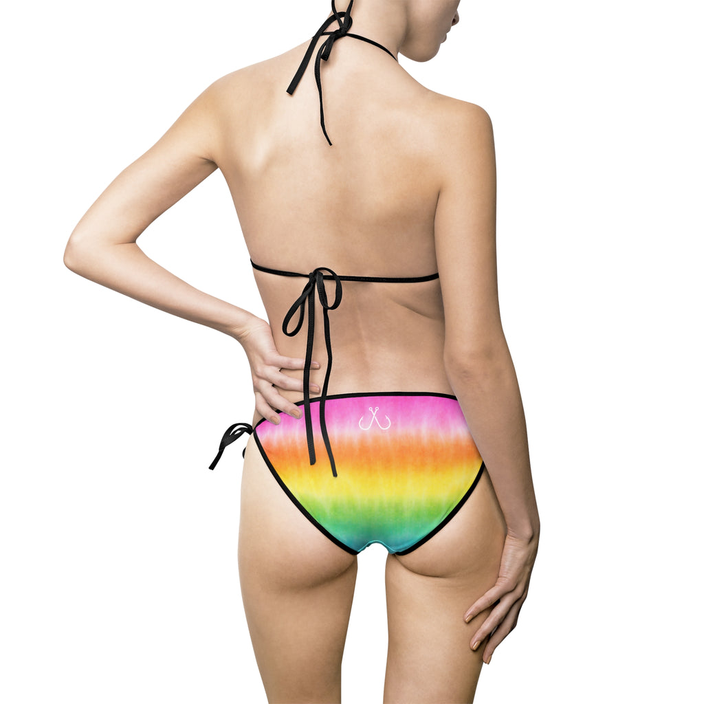 Rainbow Tie-Dye Bikini –  Hooked Horizon Co. Swimsuit, Summer Beachwear, Swimwear for Vacations, Pool Parties, Tropical Getaways, Custom Strap Colors – Multiple Variations