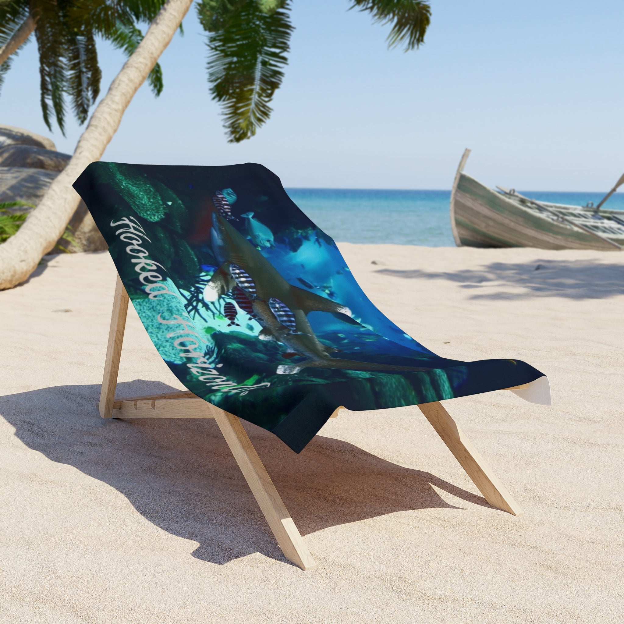 White Tip Shark Deep Drift– Hooked Horizon Co.  Beach Towel - Perfect for Summer, Pool Days, Camping, Beach Parties, Vacation Fun
