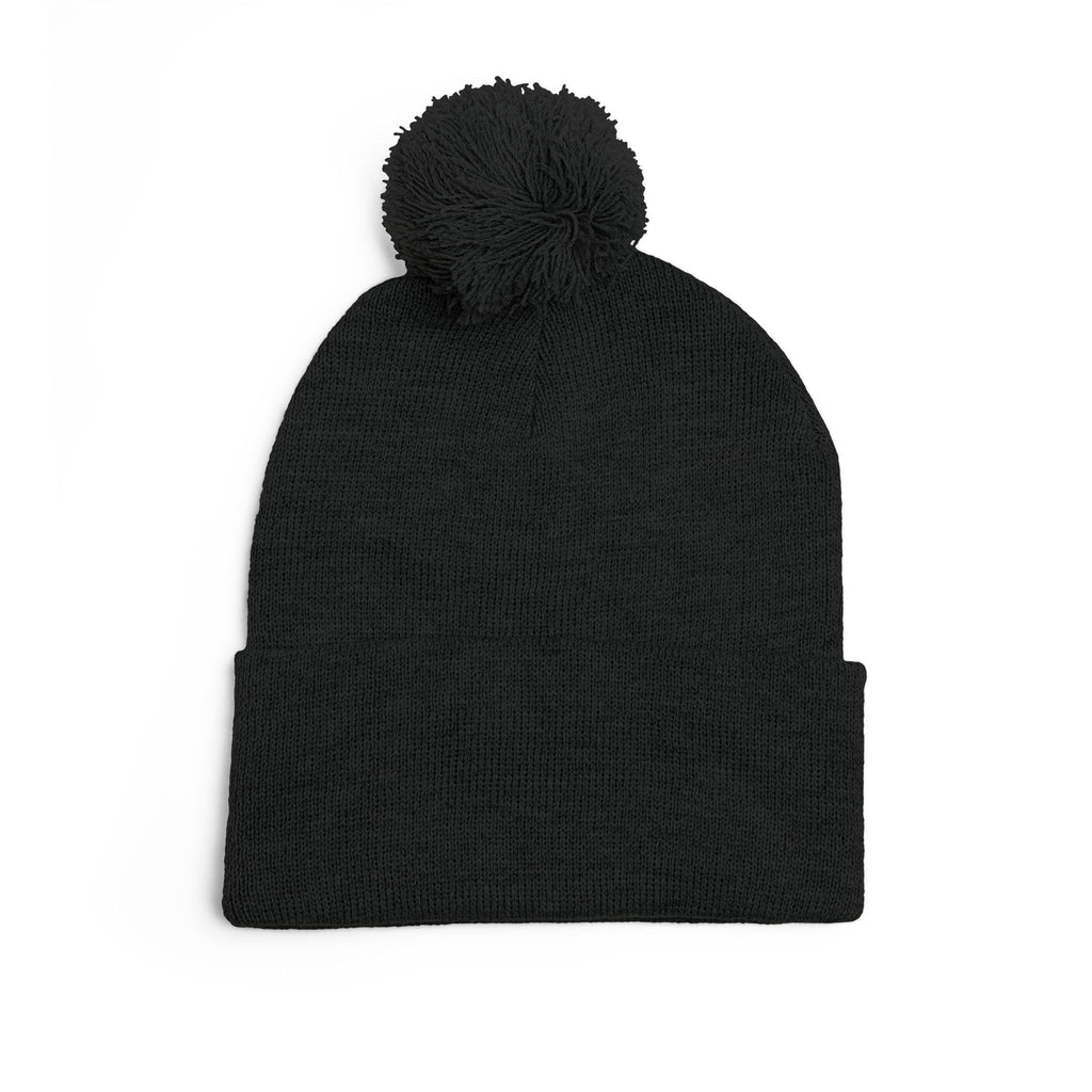 Hooked Horizon Co. Embroidered Pom-Pom Knit Cap — Cozy Grey Beanie with Multiple Color Variations