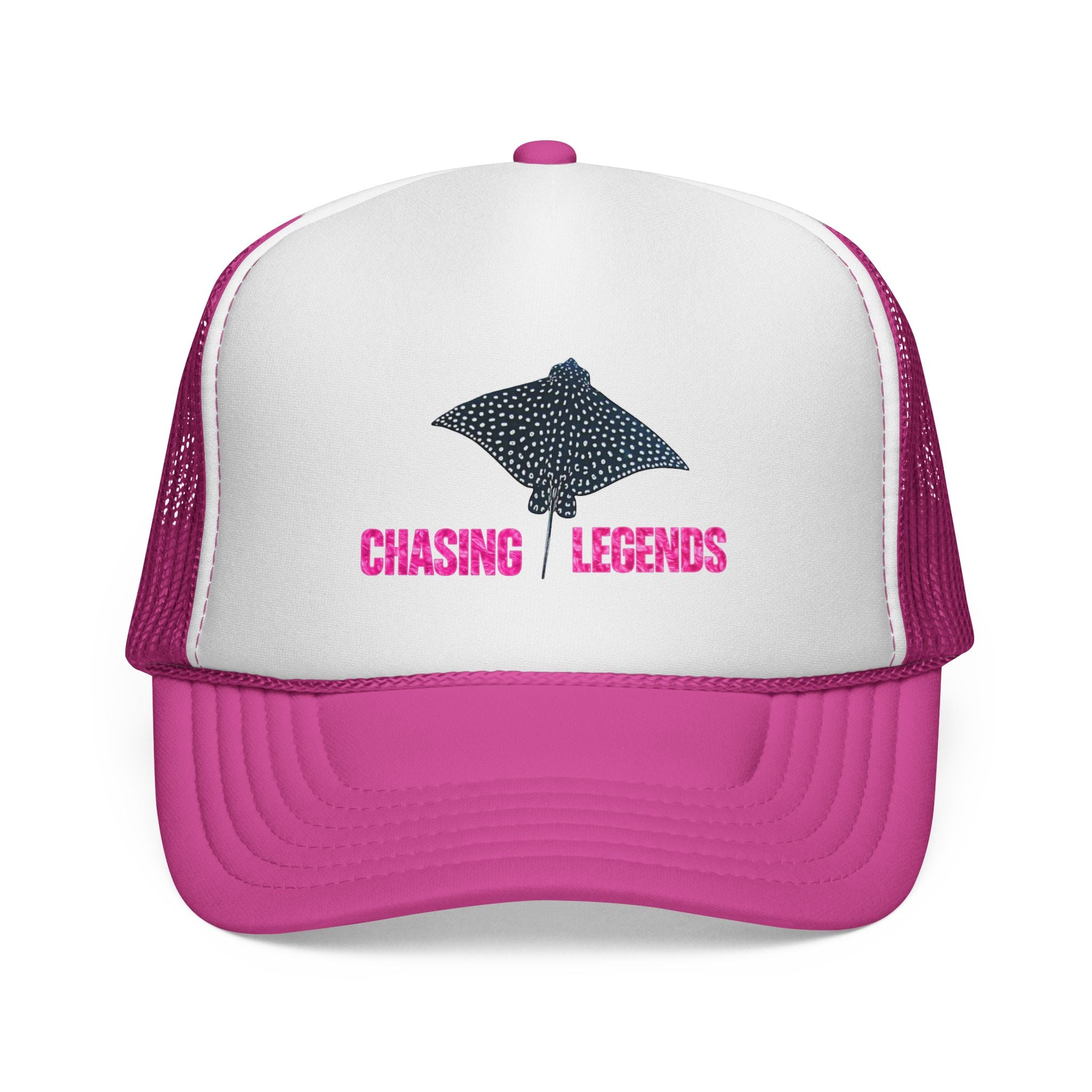 Spotted Ray Neon Pink Chasing Legends Trucker Cap — Fishing & Beach Hat