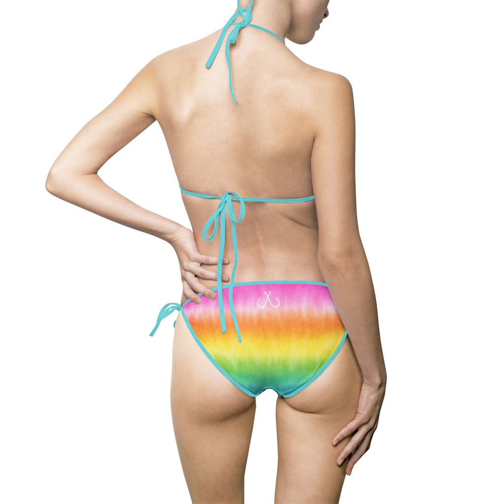 Rainbow Tie-Dye Bikini –  Hooked Horizon Co. Swimsuit, Summer Beachwear, Swimwear for Vacations, Pool Parties, Tropical Getaways, Custom Strap Colors – Multiple Variations