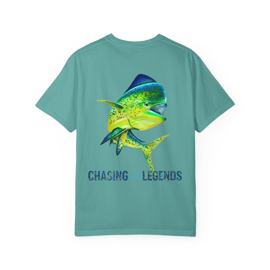Mahi Mahi Hooked Horizon Co. — "Chasing Legends" Deep Drift Fishing Graphicishing Tee for Angler Lovers, Shark Lovers, Ocean Tee
