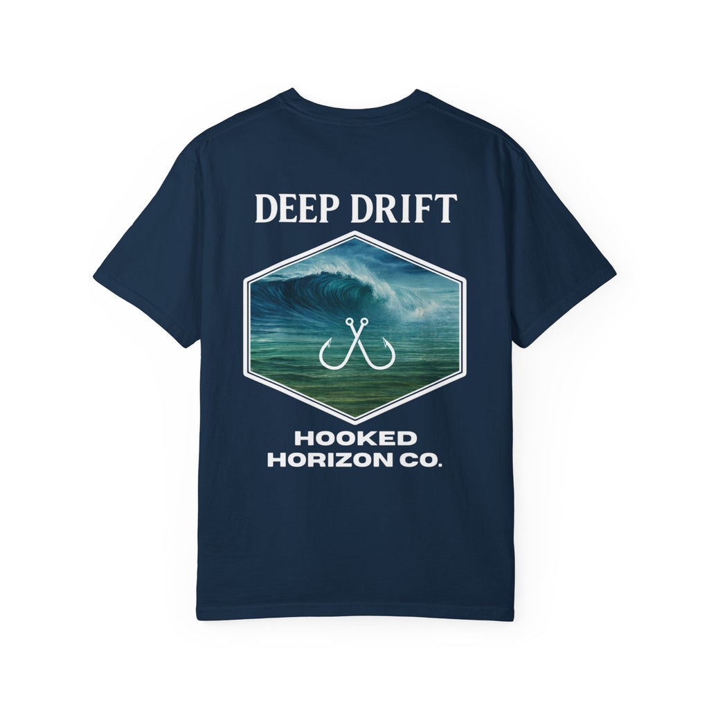 Deep Drift Wave Break Fishing T-Shirt - White Trim Ocean-inspired Fishing Tee for Angler Lovers, Hooked Horizon Co. Tee