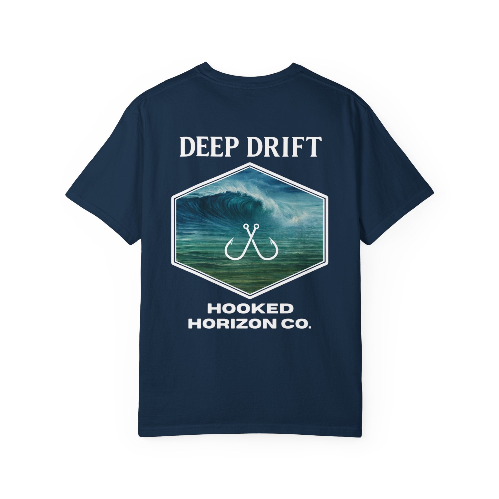 Deep Drift Wave Break Fishing T-Shirt - White Trim Ocean-inspired Fishing Tee for Angler Lovers, Hooked Horizon Co. Tee