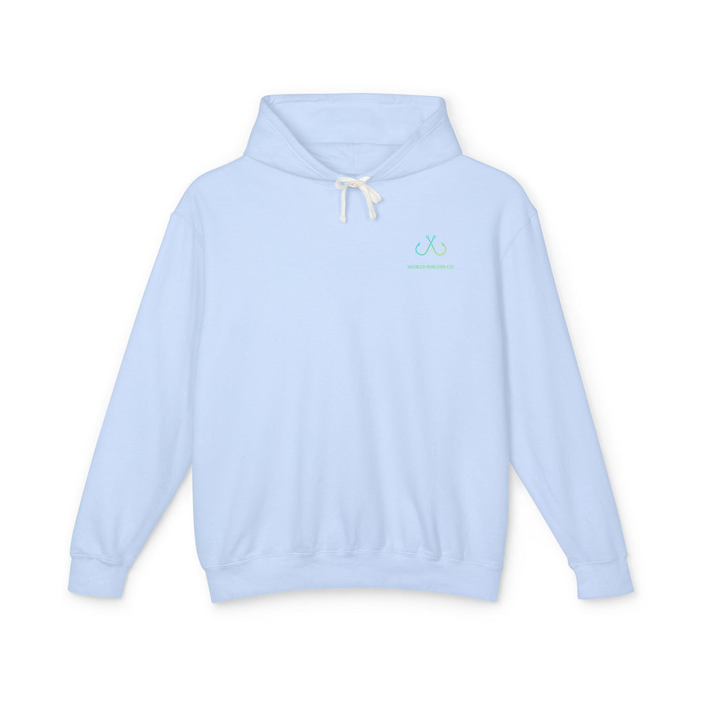Hooked Horizon Co Green & Blue Unisex Lightweight Hoodie with Deep Drift Design | Perfect for Fishermen, Beach Lovers, Casual Outings, Gift for Him/Her, Nautical Style,  Ocean Lover Gifts