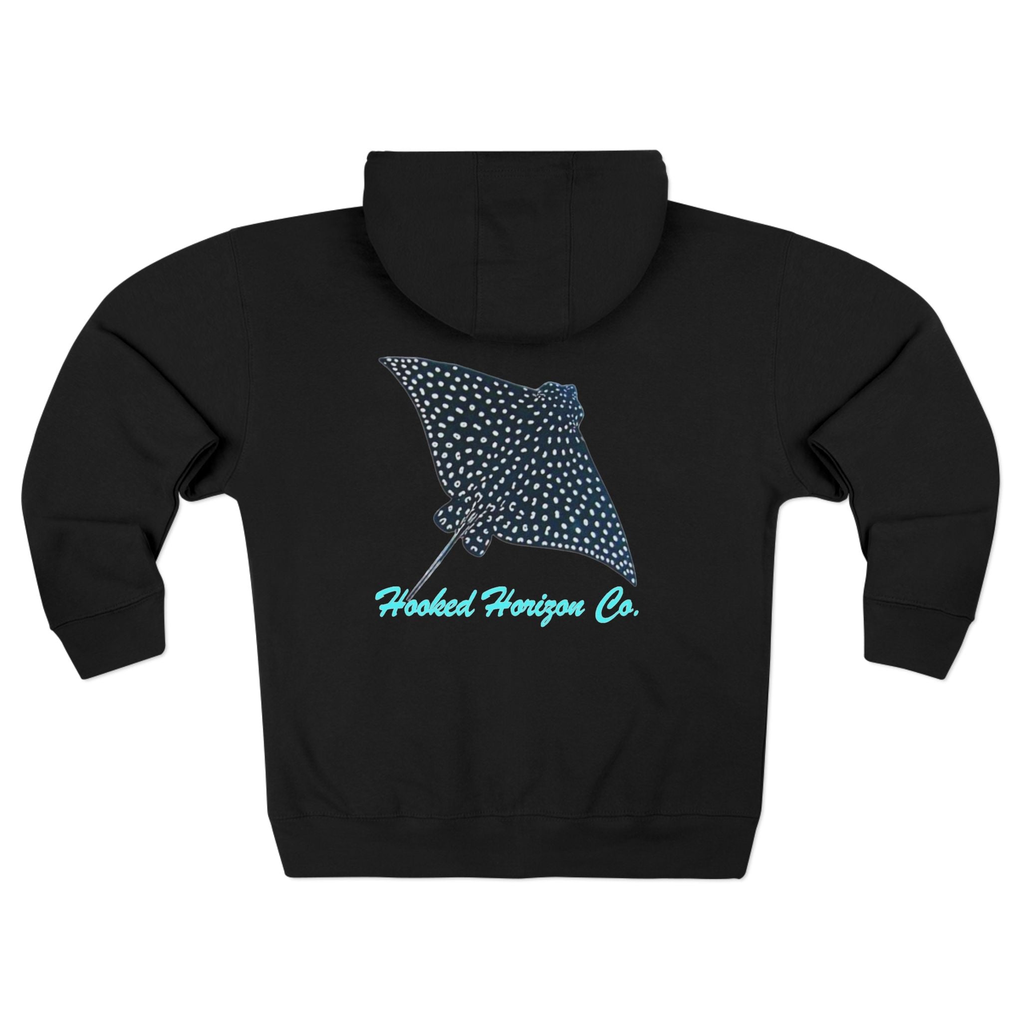 Spotted Ray Neon Blue Deep Drift – Hooked Horizon C. No Bull All BiteUnisex Zip Hoodie for Ocean Lovers, Nautical Fashion, Cool Weather Gear, Everyday Comfort, Perfect Gift
