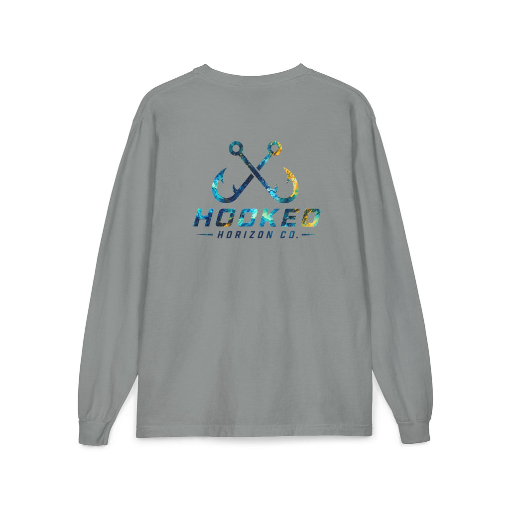 Blue & Gold Hooked Horizon Co.  Classic Logo Unisex Long Sleeve Pocket T-Shirt
