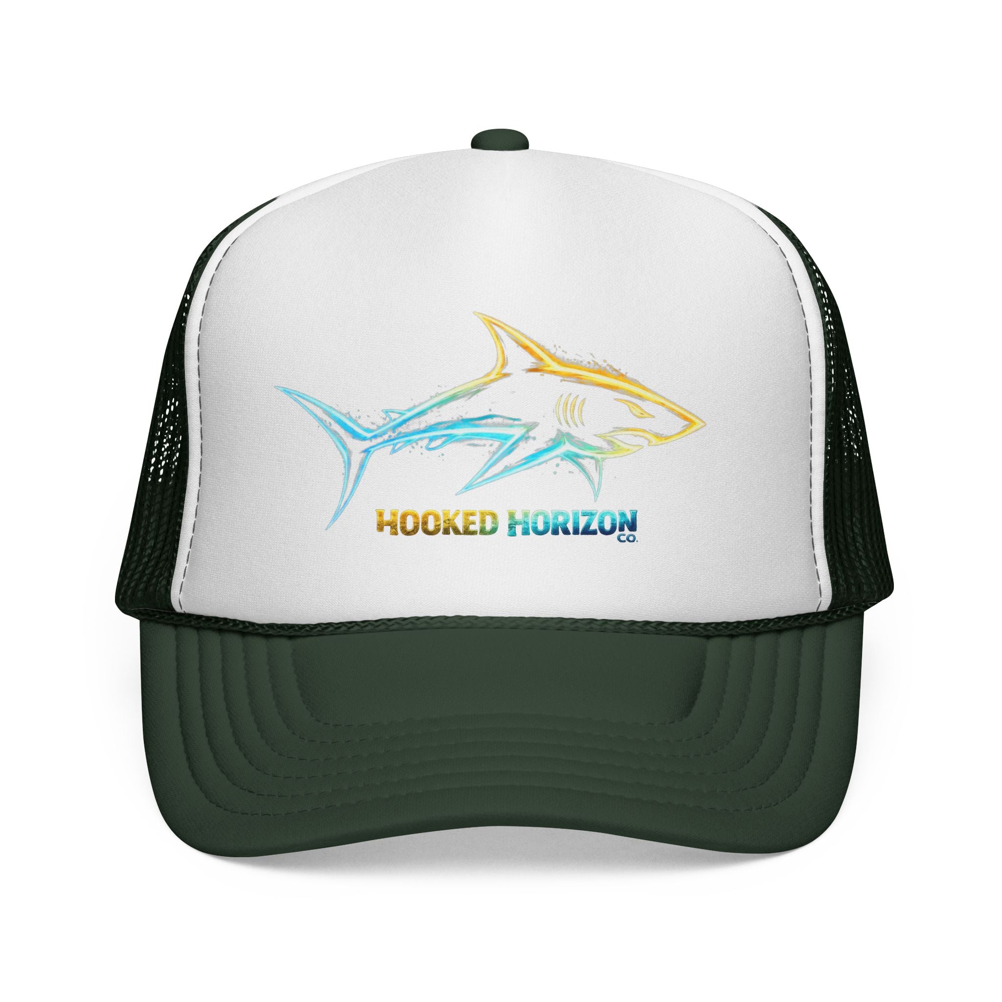 Gold & Blue Shark Trucker Cap — Fishing & Beach Hat