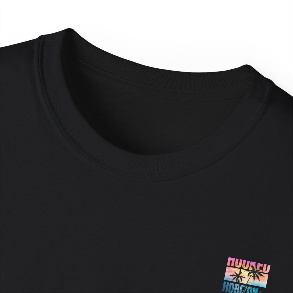 Sunset & Palm Tree T-Shirt — "Hooked" Boat & Horizon Graphic Tee, Multiple Color Variations