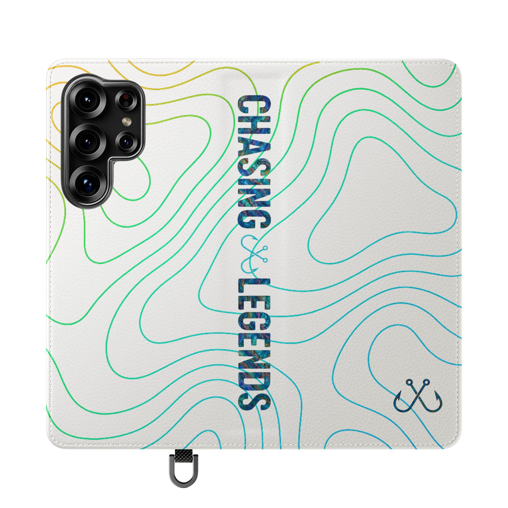 Ocean Topography Waves Flip Phone Case — Turquoise Water Pattern Wallet Cover