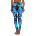 Tropical Blue Feather High-Waisted Yoga Leggings — Hooked Horizon Co. Comfortable Activewear, Fitness Pants, Ideal for Gym, Yoga, and Weekend Brunch