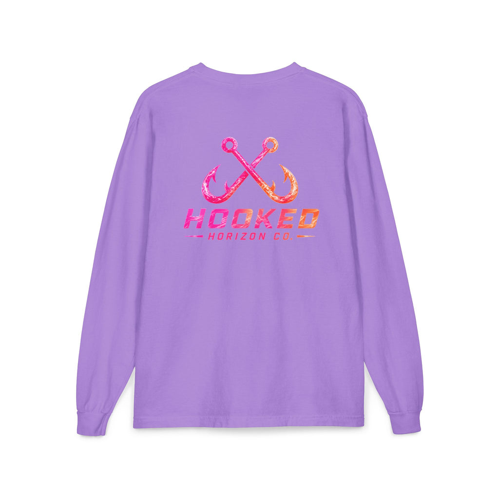 Hot Pink & Peach Hooked Horizon Co. — Classic Logo Unisex Long Sleeve Pocket T-Shirt