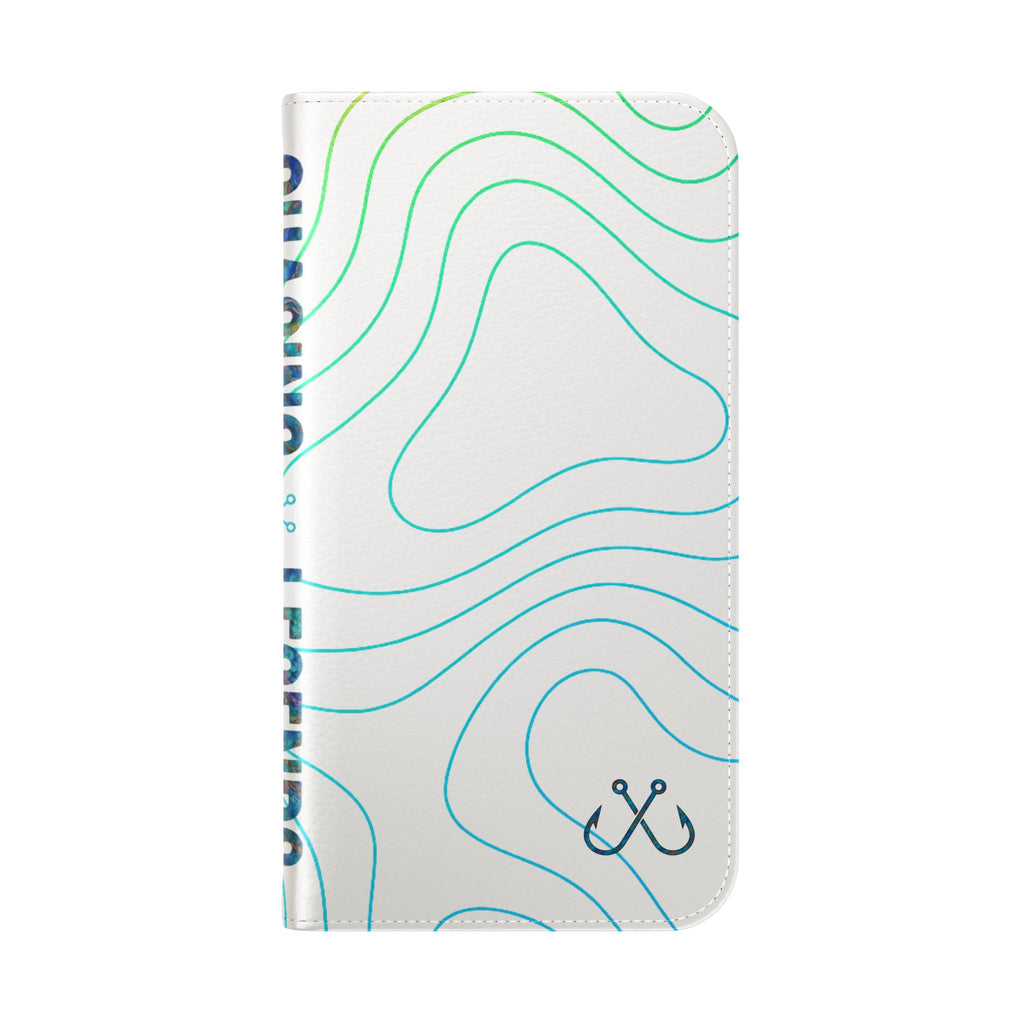 Ocean Topography Waves Flip Phone Case — Turquoise Water Pattern Wallet Cover