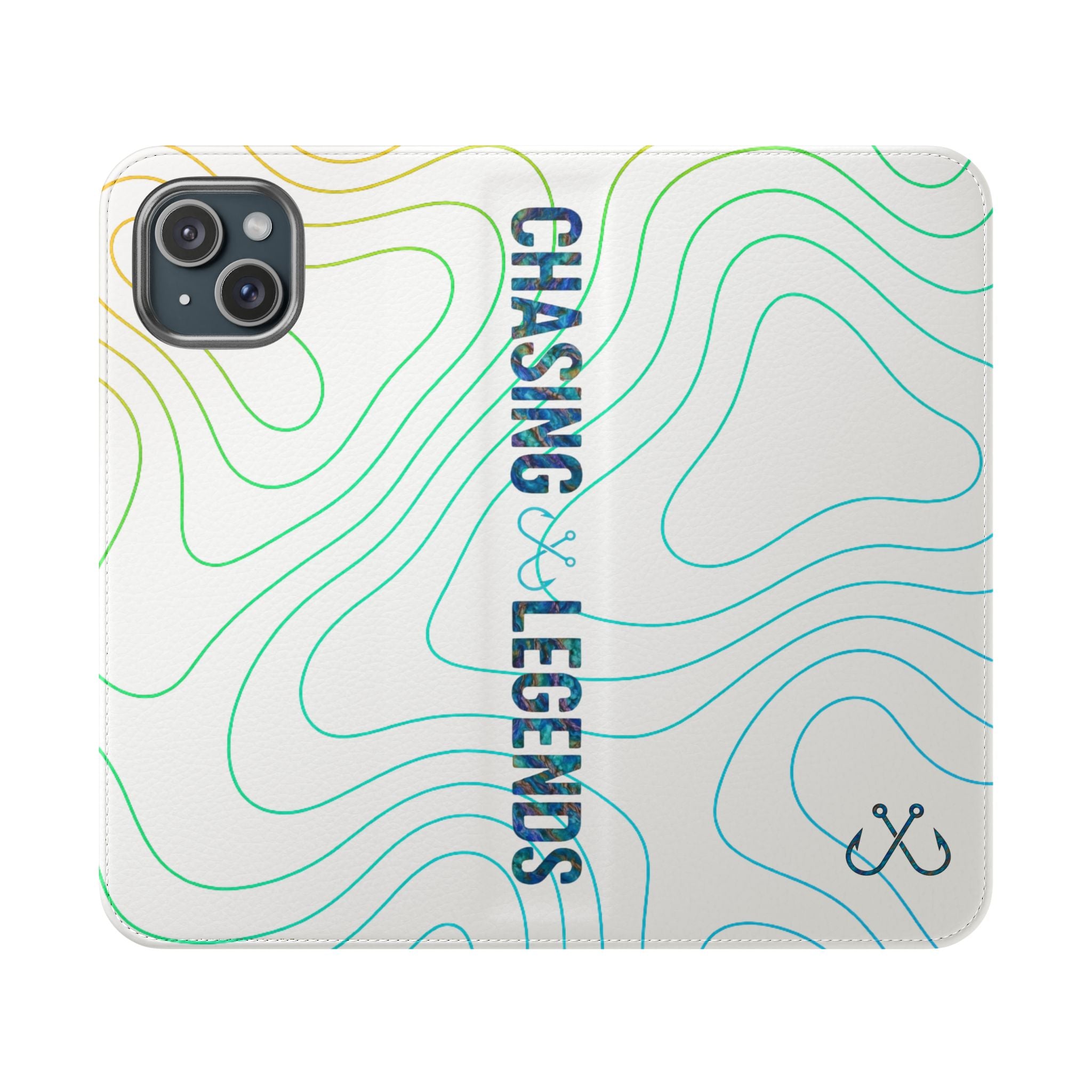 Ocean Topography Waves Flip Phone Case — Turquoise Water Pattern Wallet Cover