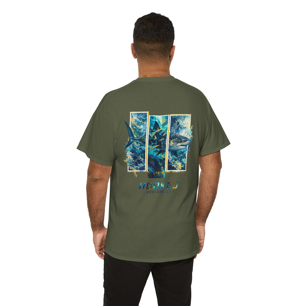 Bull Shark Hooked Horizon Co Tee—Ocean Graphic Tee — "Beloved" Ray Design