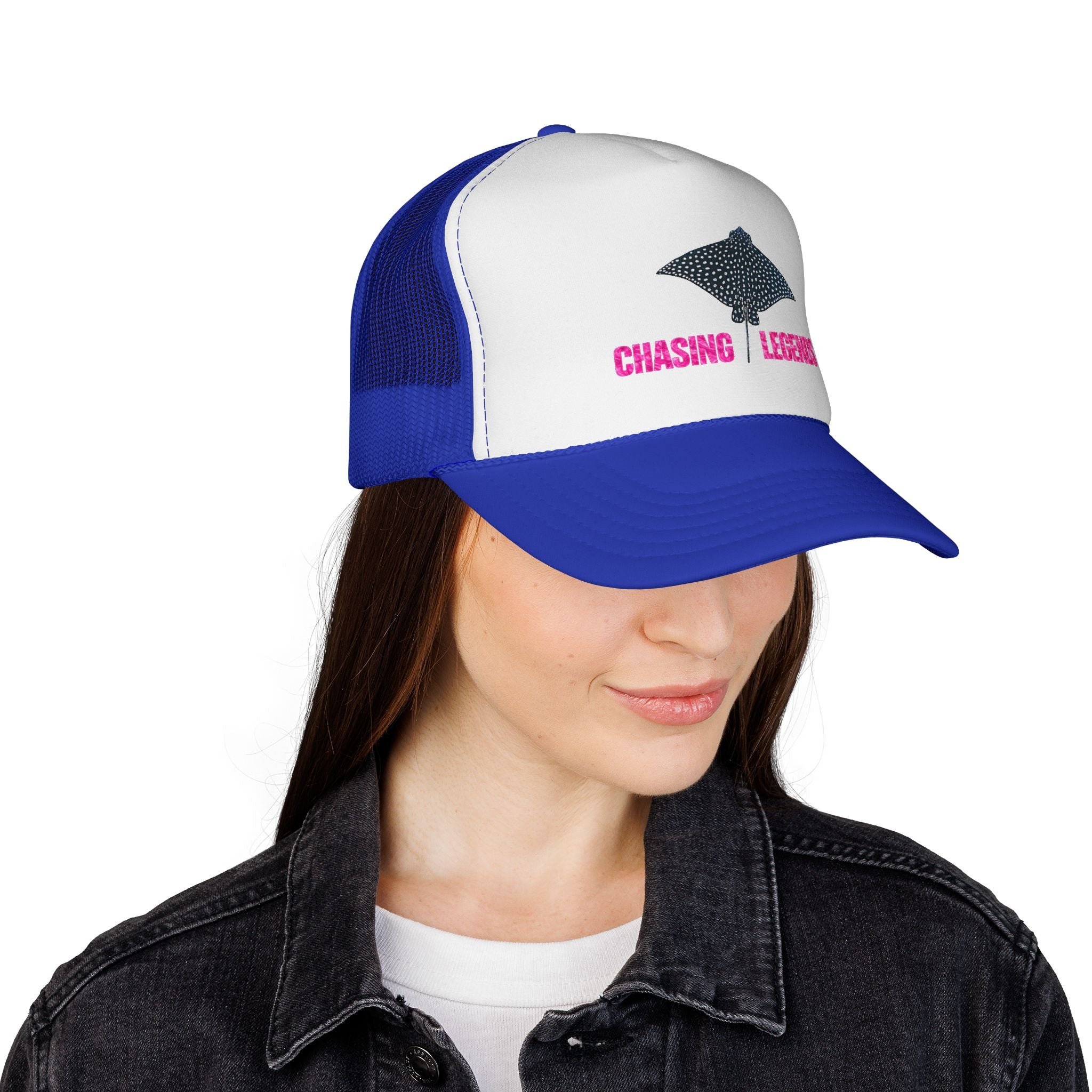 Spotted Ray Neon Pink Chasing Legends Trucker Cap — Fishing & Beach Hat