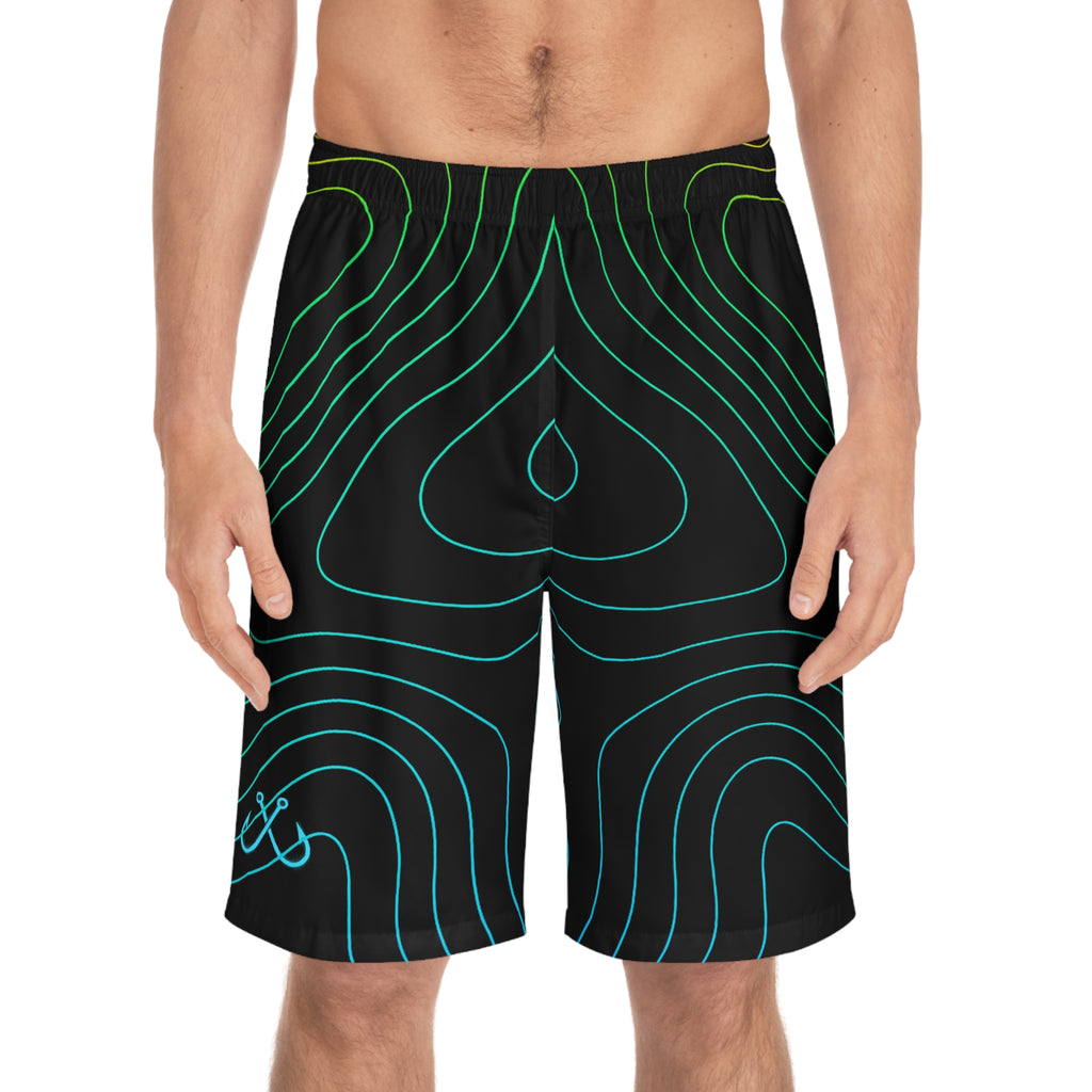 Topography Wave Men's Ocean-Inspired Board Shorts, Swimwear for Beach Days, Summer Vacations, Pool Parties, Surfing Attire, Water Sports