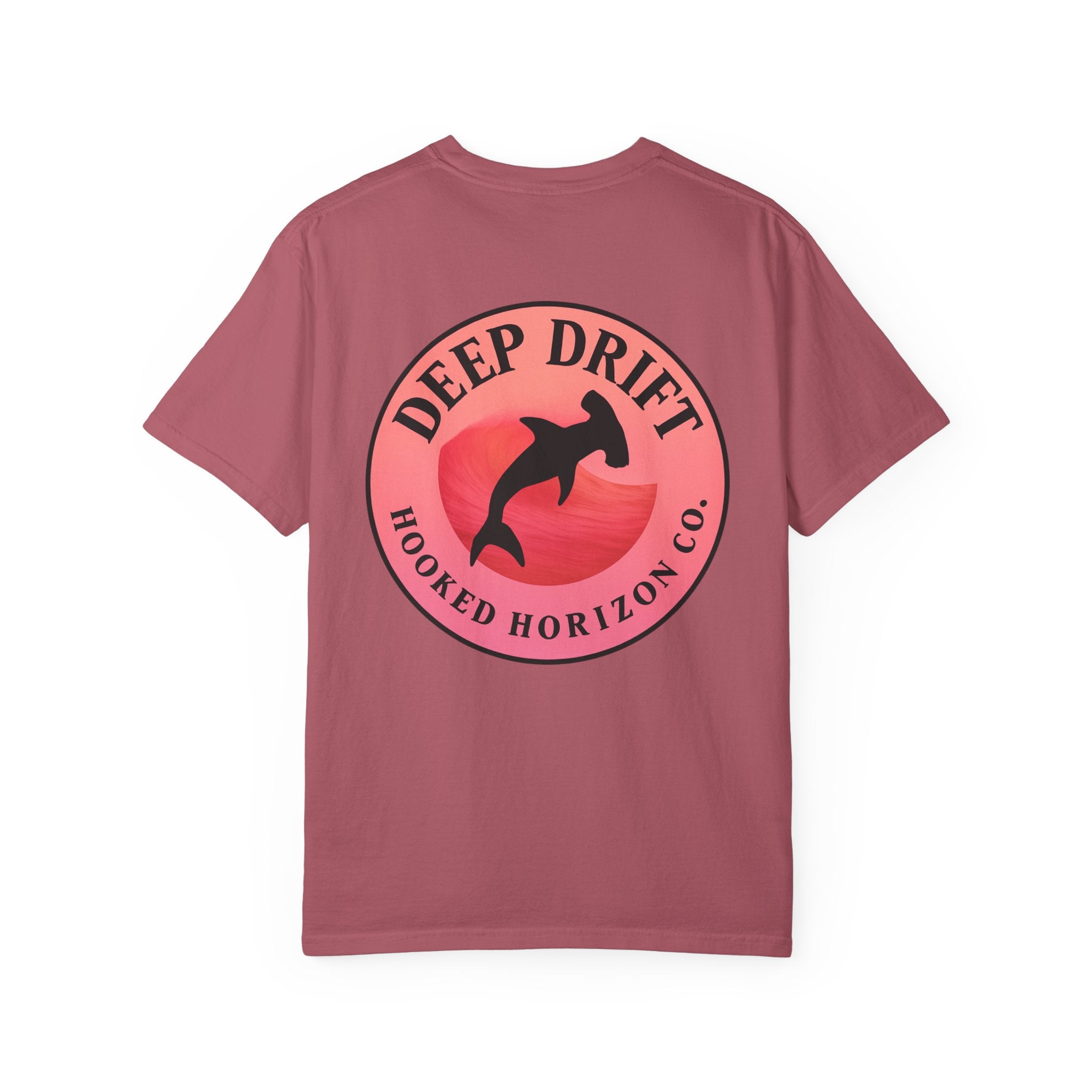 Deep Drift Fishing T-Shirt - Pink & Peach Fishing Tee for Angler Lovers, Pink Ombre, Hammer Head Shark Tee, Ocean-inspired