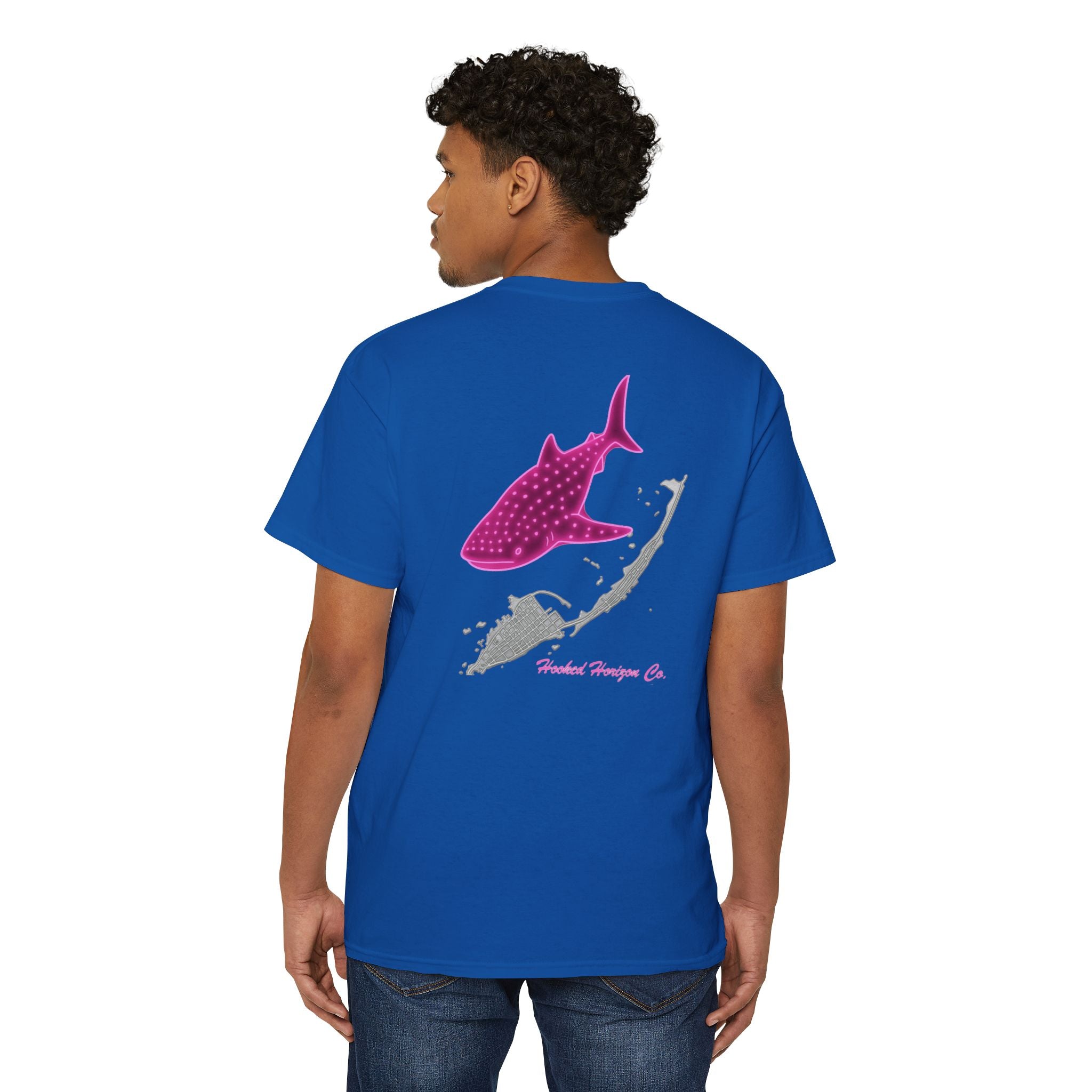 Neon Whale Shark Deep Drift Hooked HorizonCo.  Tee- Perfect for Angler and Fishing Gifts, For him, For Her Unisex Cotton T-Shirt for Fishing & Wildlife Enthusiasts, Ocean Lovers