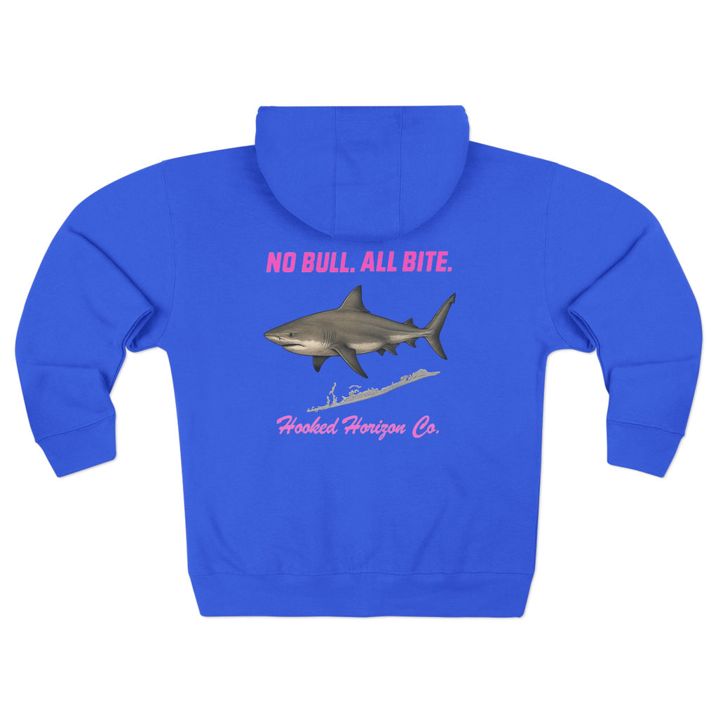 Siesta Key Bull Shark Tee Deep Drift Hooked Horizon C. No Bull All BiteUnisex Zip Hoodie for Ocean Lovers, Nautical Fashion, Cool Weather Gear, Everyday Comfort, Perfect Gift