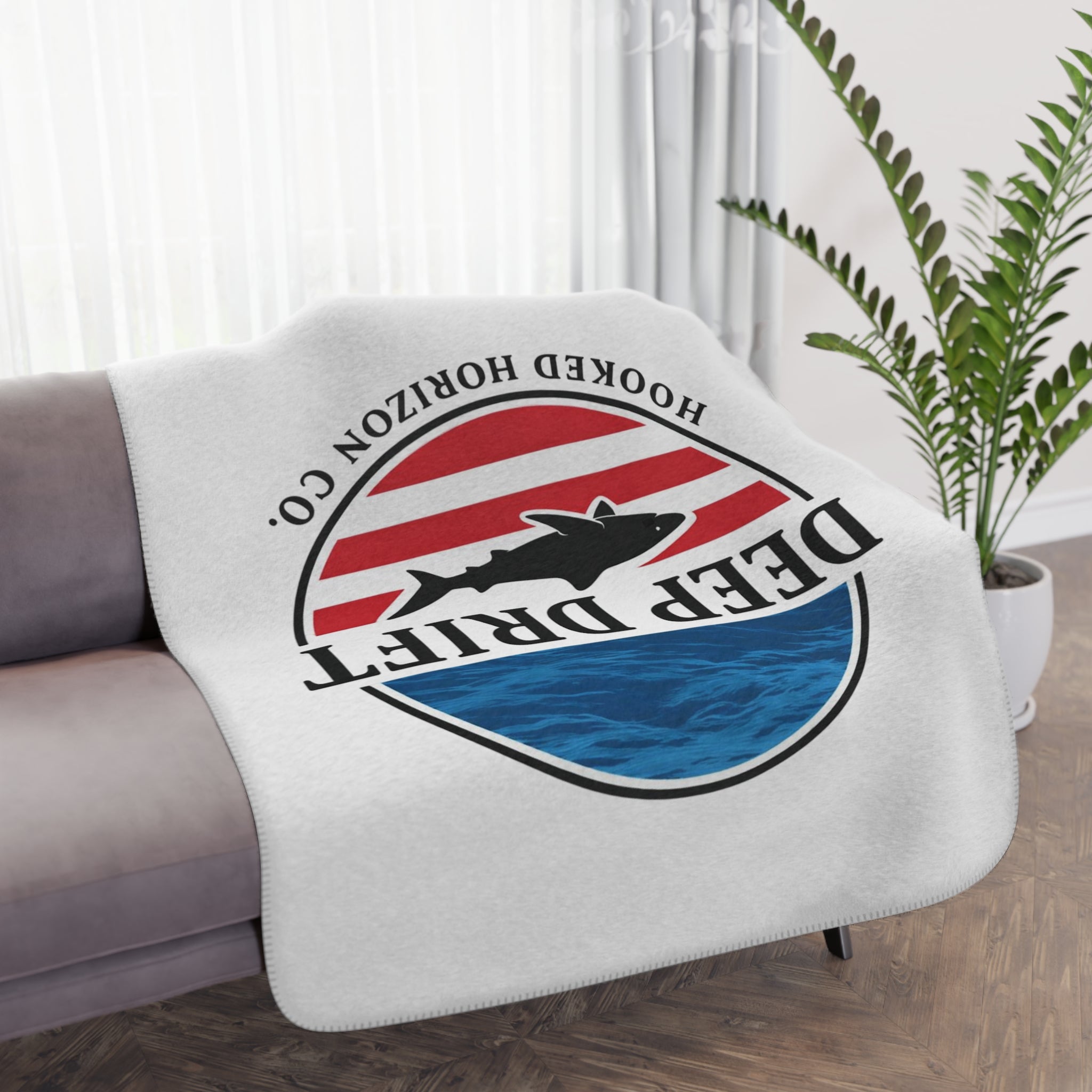 USA Deep Drift— Hooked Horizon Co. Sherpa Blanket, Coastal Ocean Photography Throw