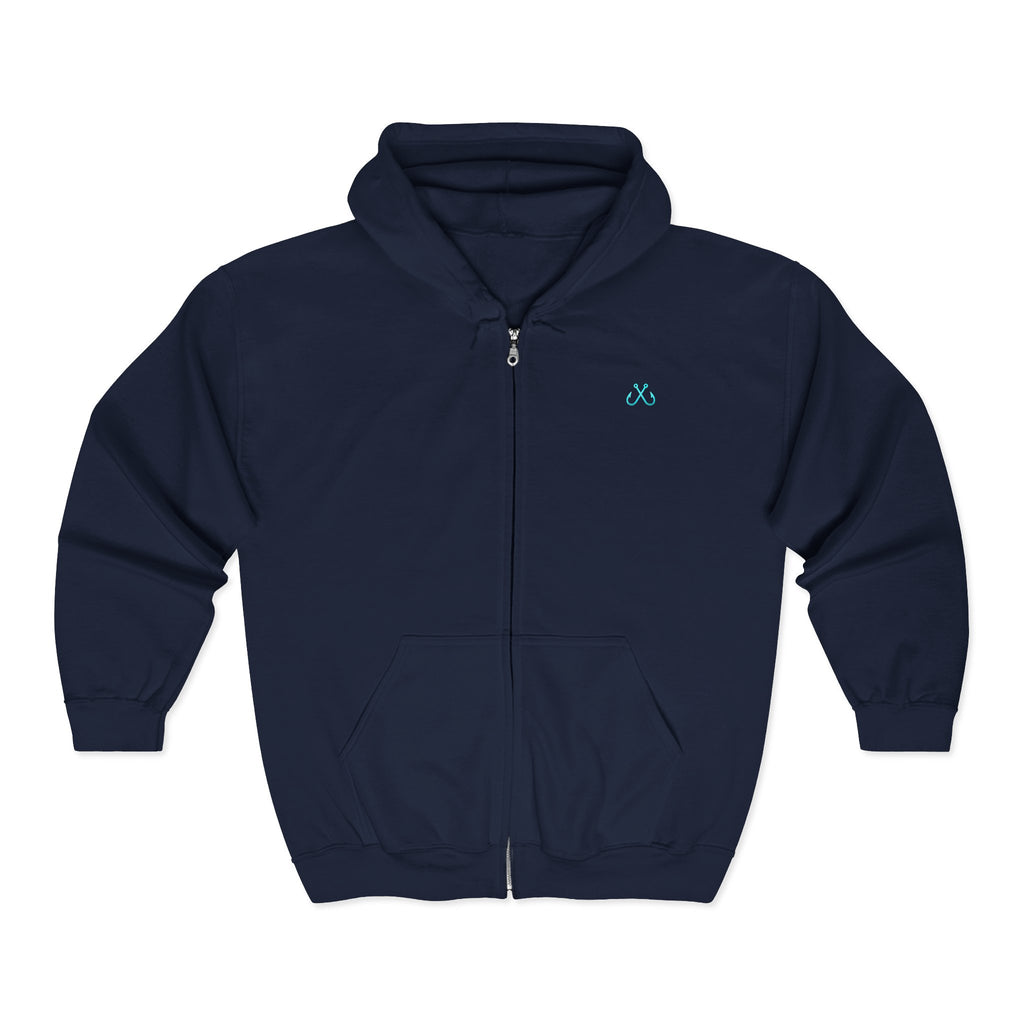 Hooked Horizon Co. Sunset & Palm Tree 90s Inspired Vacation Zip Hoodie - Tropical Palm Sunset Fishing Hoodie,  Multiple Color Variations