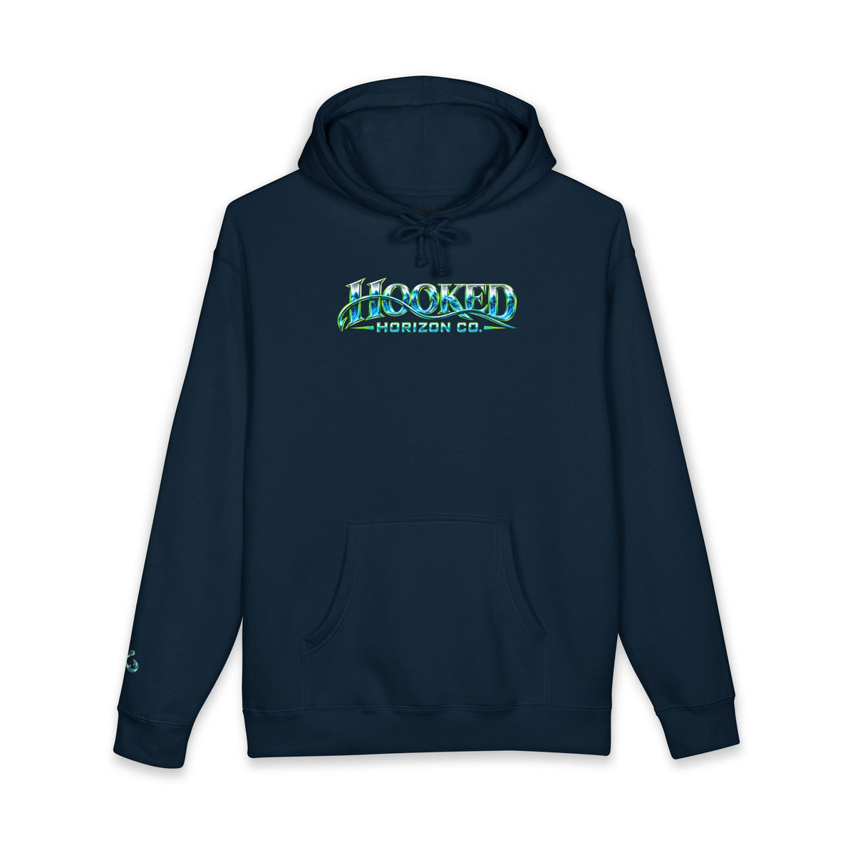 Barracuda Like Green Logo Hoodie—Hooked Horizon Co. — Fishing Back Graphic Hoodie, Multiple Color Variations
