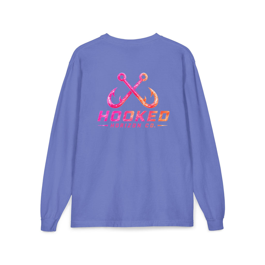 Hot Pink & Peach Hooked Horizon Co. — Classic Logo Unisex Long Sleeve Pocket T-Shirt