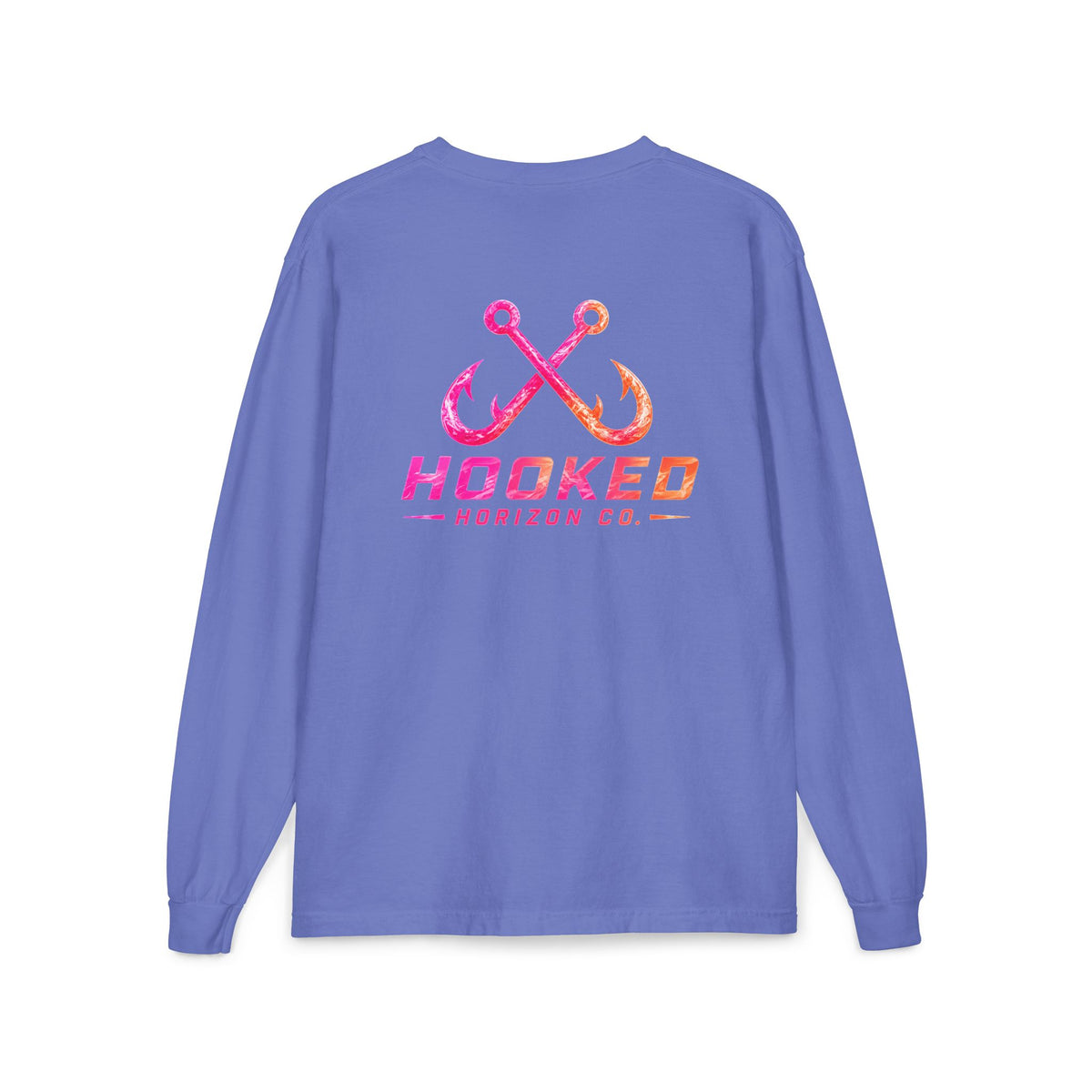 Hot Pink & Peach Hooked Horizon Co. — Classic Logo Unisex Long Sleeve Pocket T-Shirt