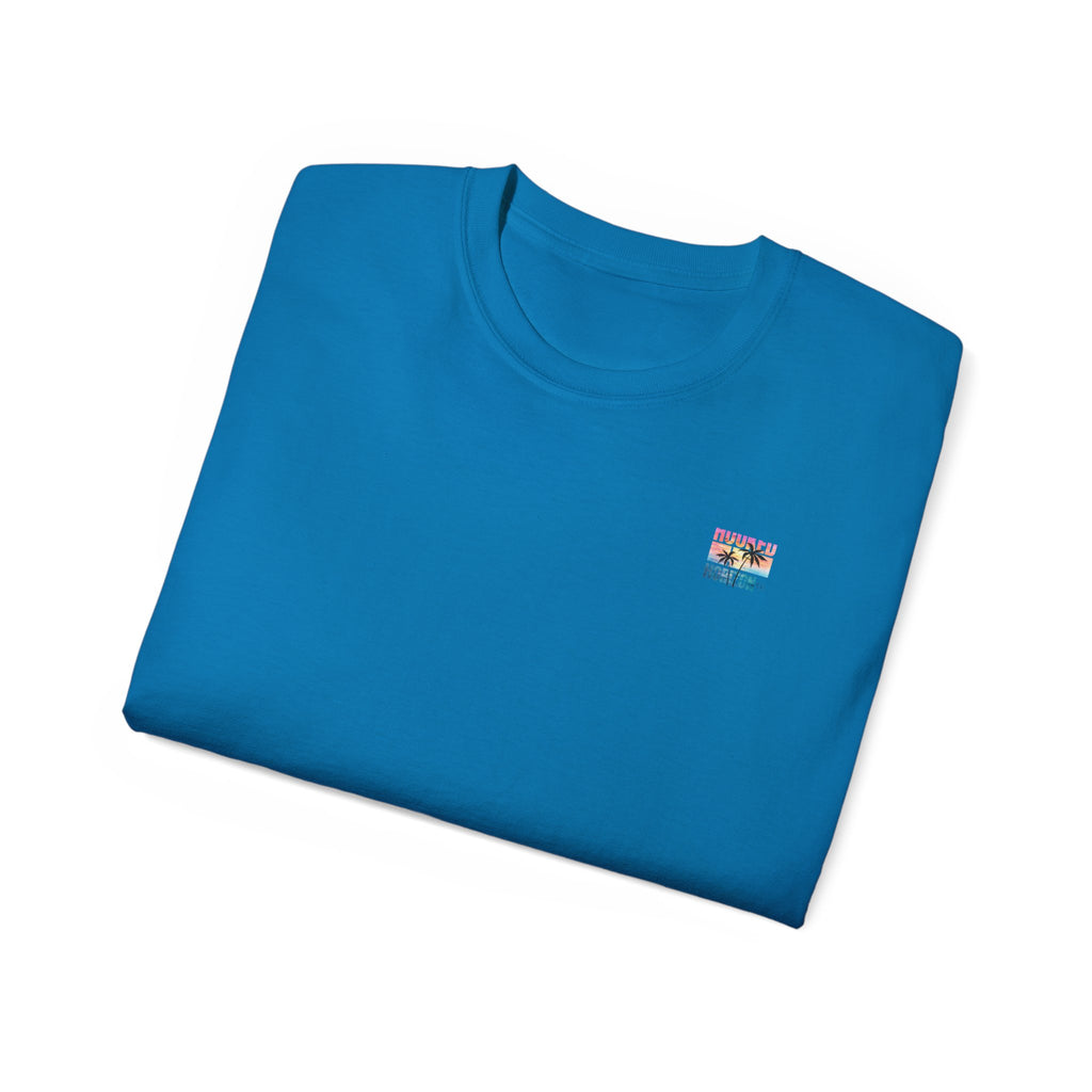 Sunset & Palm Tree T-Shirt — "Hooked" Boat & Horizon Graphic Tee, Multiple Color Variations