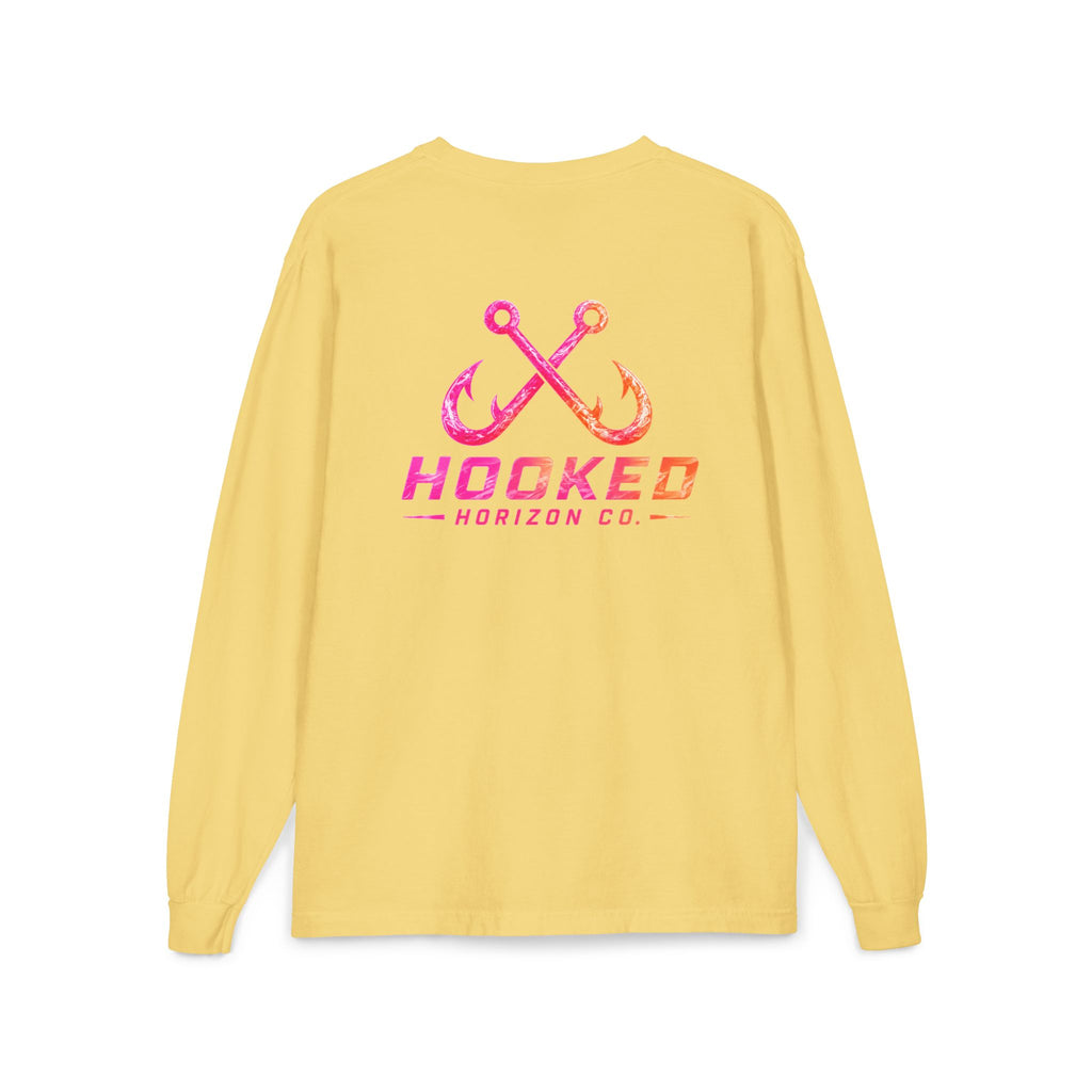 Hot Pink & Peach Hooked Horizon Co. — Classic Logo Unisex Long Sleeve Pocket T-Shirt
