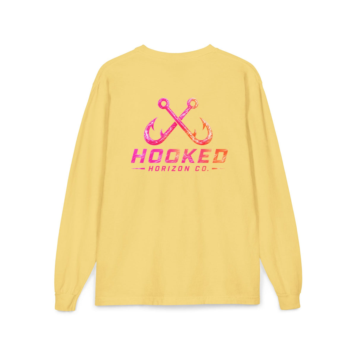 Hot Pink & Peach Hooked Horizon Co. — Classic Logo Unisex Long Sleeve Pocket T-Shirt