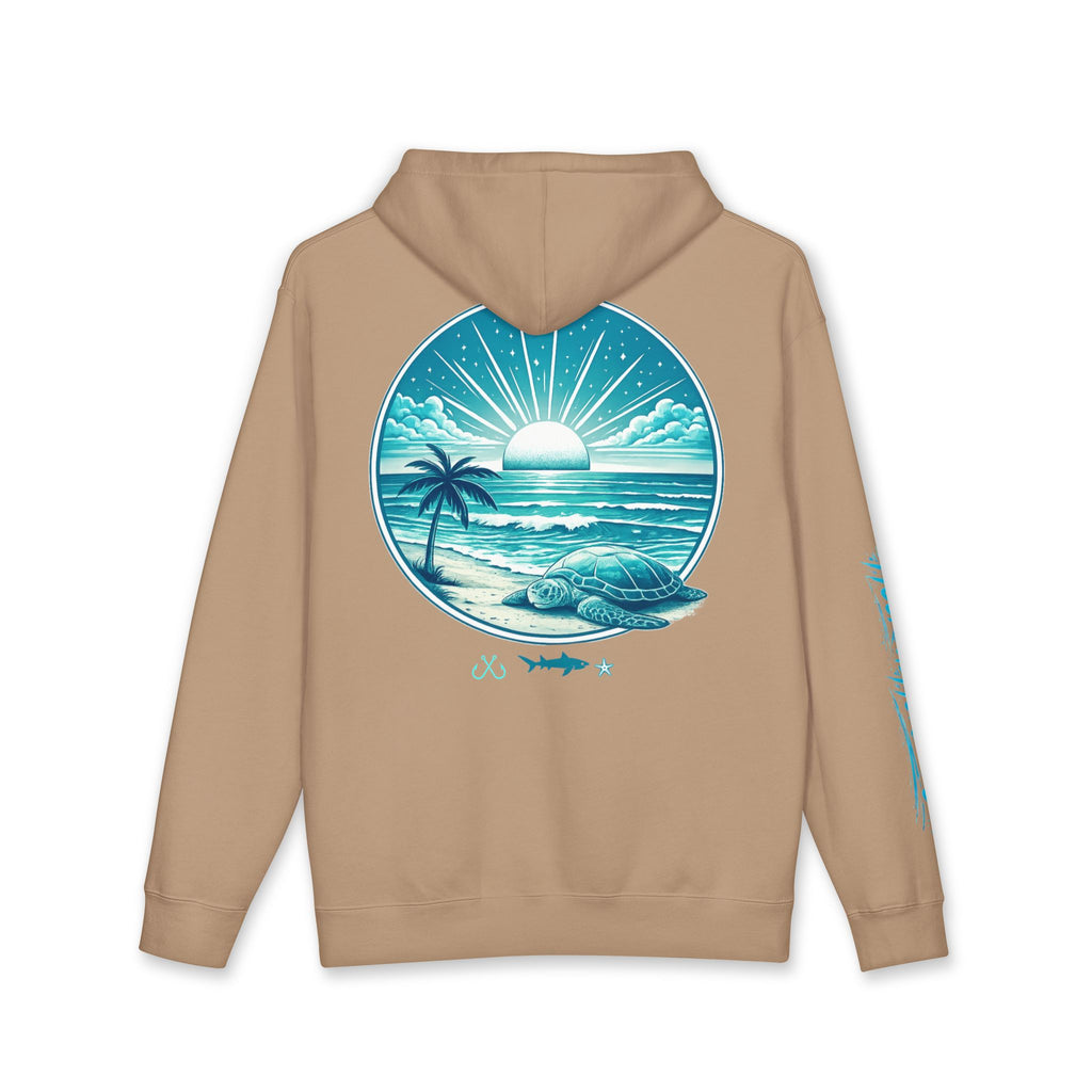Sea Turtle & Sunset Hoodie Hooked Horizon Co. — Minimal Fishing Back Graphic Hoodie, Multiple Color Variations