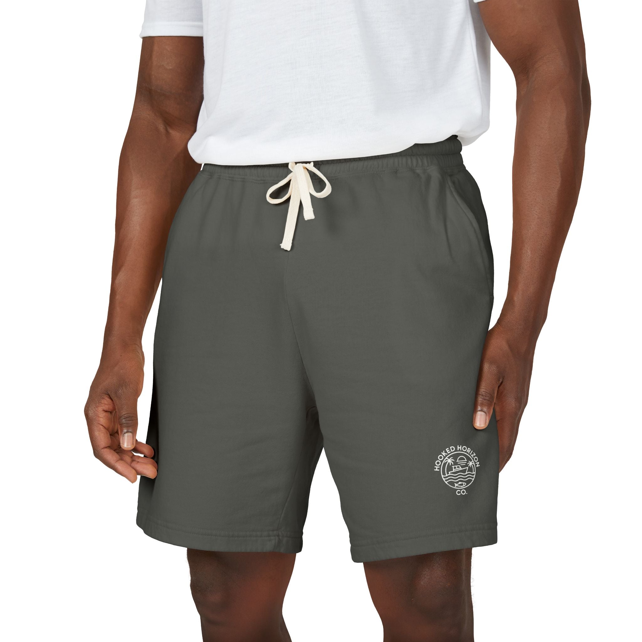 Hooked Horizon Co.  80s Inspired Fleece Sweat Shorts — Lightweight Garment-Dyed Lounge Shorts