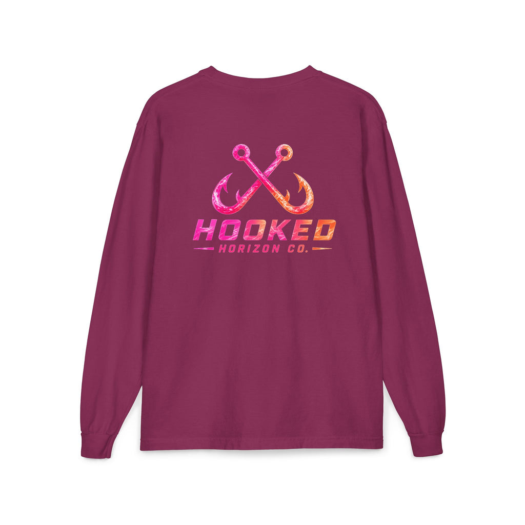 Hot Pink & Peach Hooked Horizon Co. — Classic Logo Unisex Long Sleeve Pocket T-Shirt