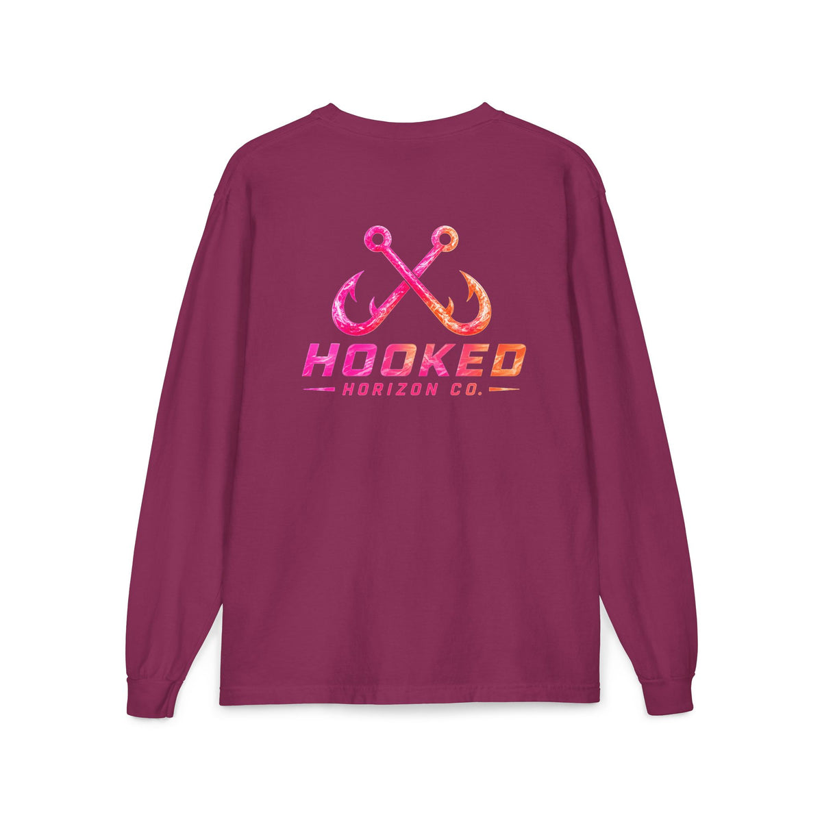 Hot Pink & Peach Hooked Horizon Co. — Classic Logo Unisex Long Sleeve Pocket T-Shirt