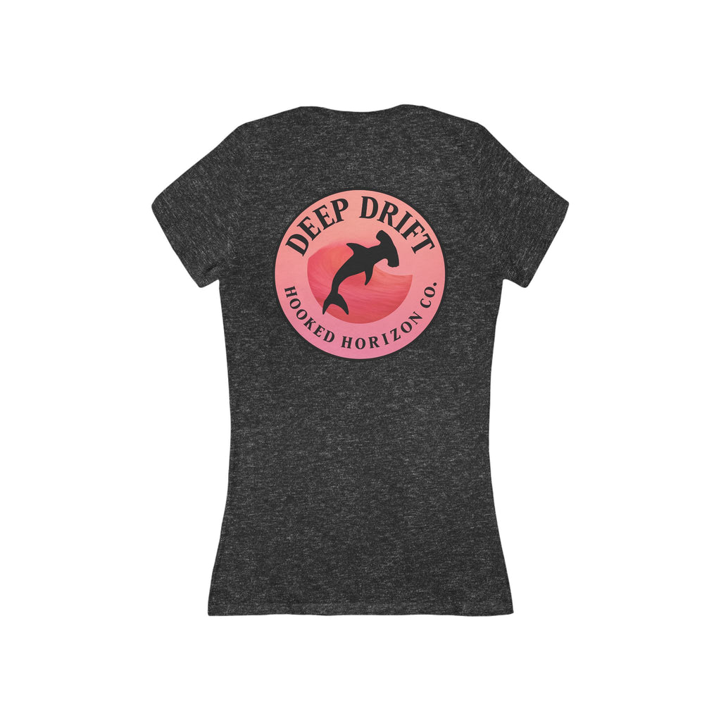 Pink Hammer Head Shark Deep Drift Women's V-Neck Tee - Casual Style, Gift for Beach Lovers, Summer Wear, Travel Outfit, Comfortable Tee