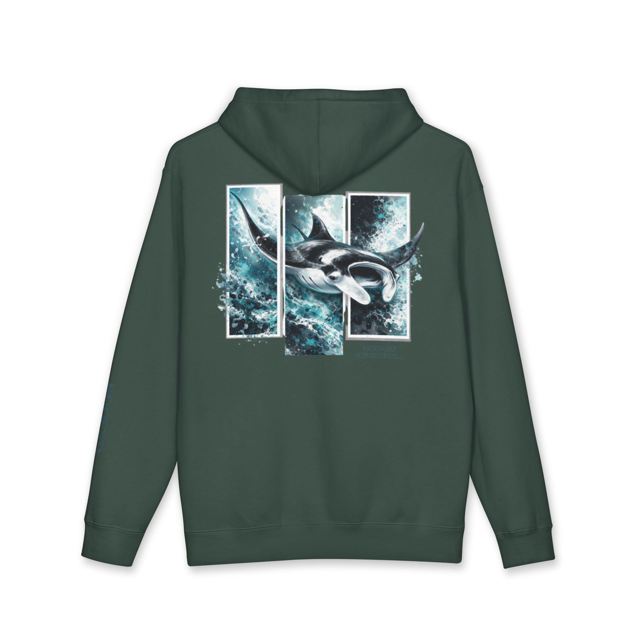 Manta Ray Hoodie Hooked Horizon Co. — Fishing Back Graphic Hoodie, Multiple Color Variations