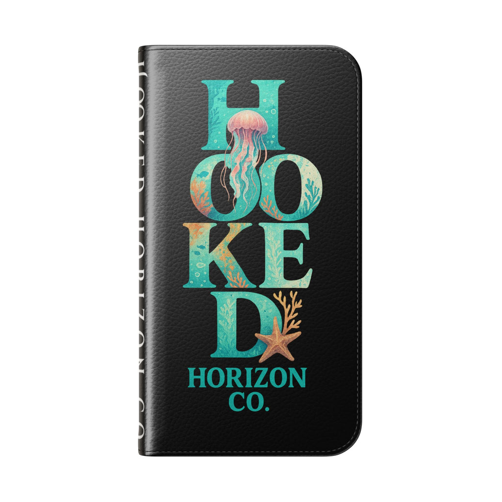 Turtle Hooked Horizon Co Flip Phone Case — Turquoise Water Pattern Wallet Cover