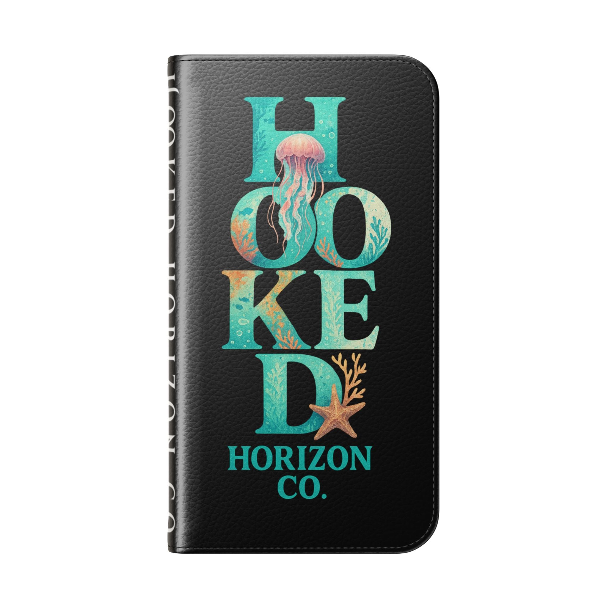 Turtle Hooked Horizon Co Flip Phone Case — Turquoise Water Pattern Wallet Cover