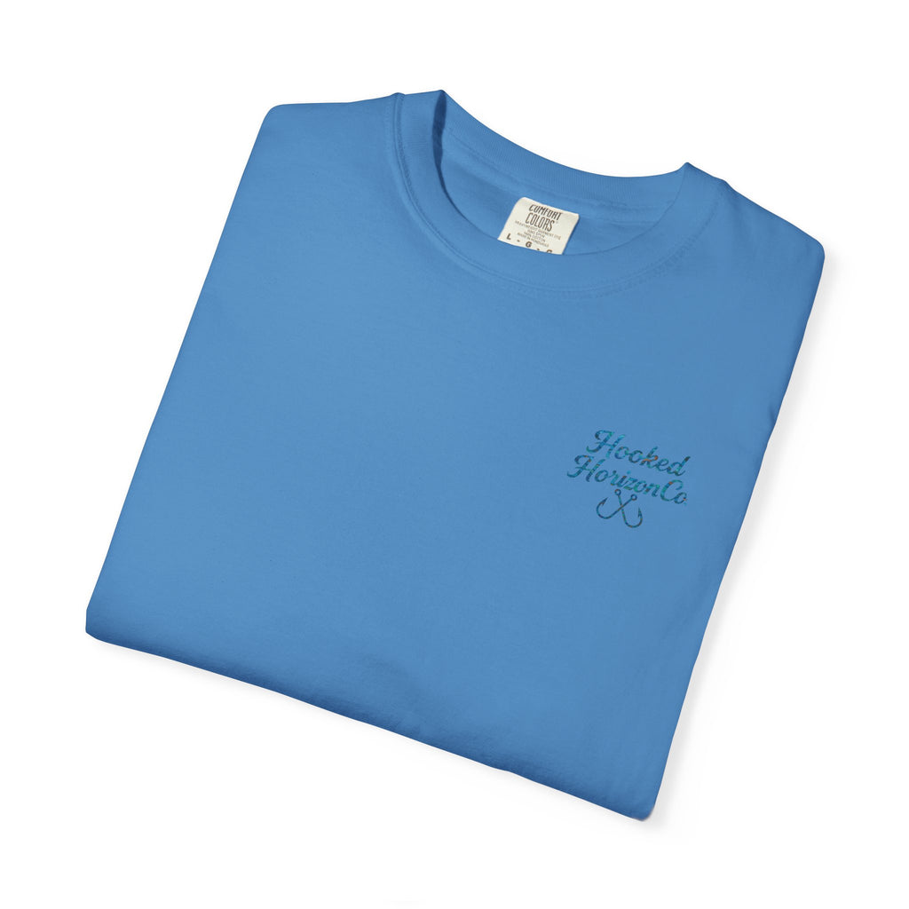 Mahi Mahi Hooked Horizon Co. — "Chasing Legends" Deep Drift Fishing Graphicishing Tee for Angler Lovers, Shark Lovers, Ocean Tee