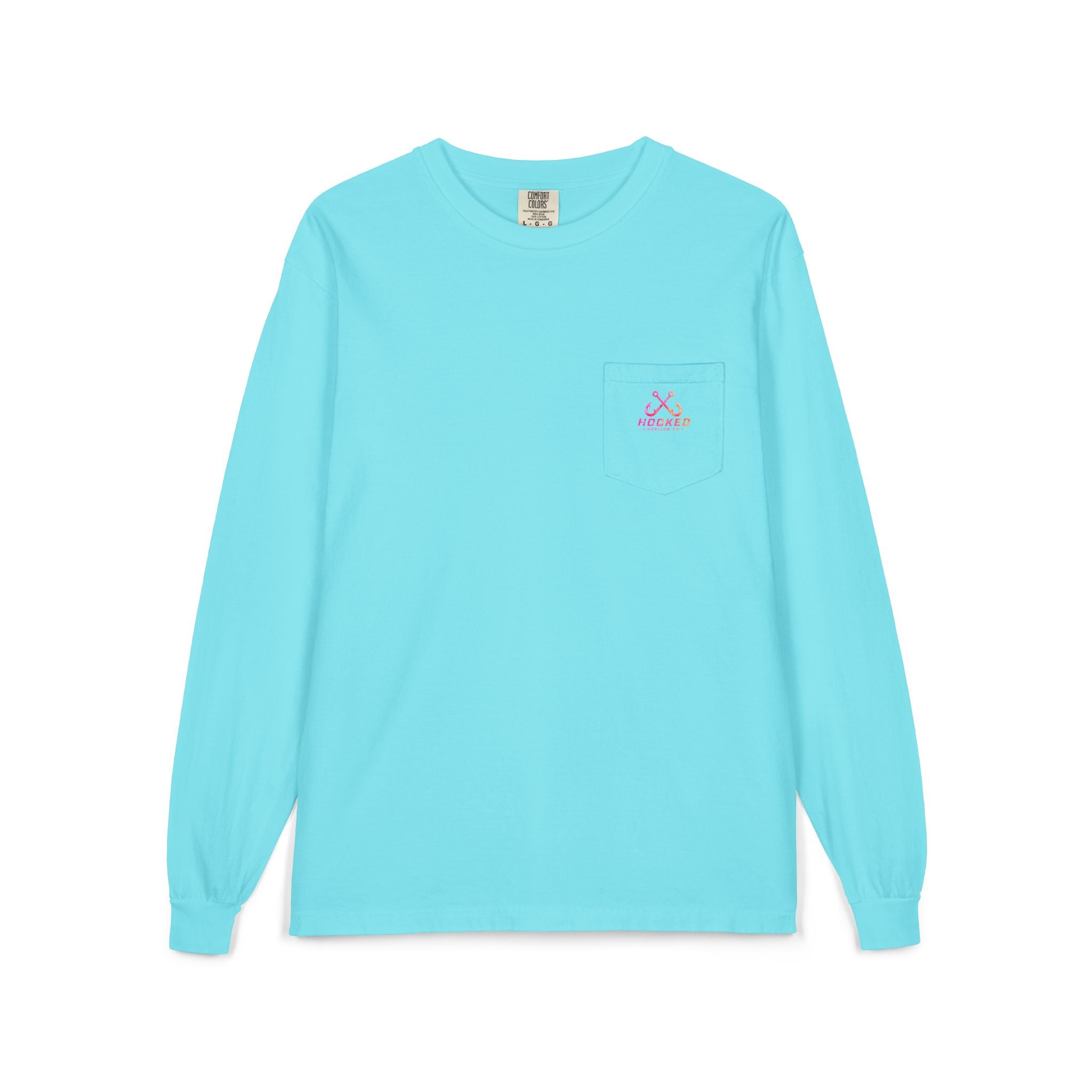 Hot Pink & Peach Hooked Horizon Co. — Classic Logo Unisex Long Sleeve Pocket T-Shirt