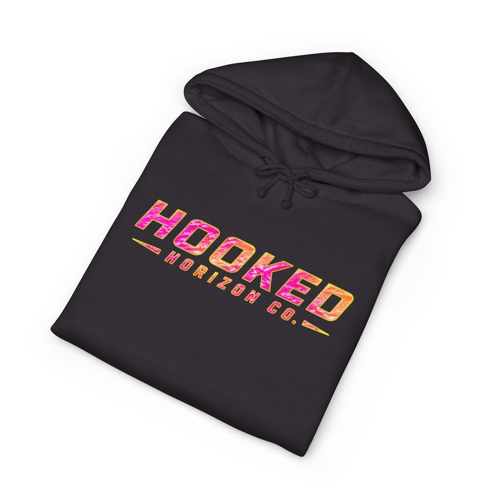 Hot Pink & Peach Hooked Horizon Co. — Fishing Back Graphic Hoodie, Multiple Color Variations