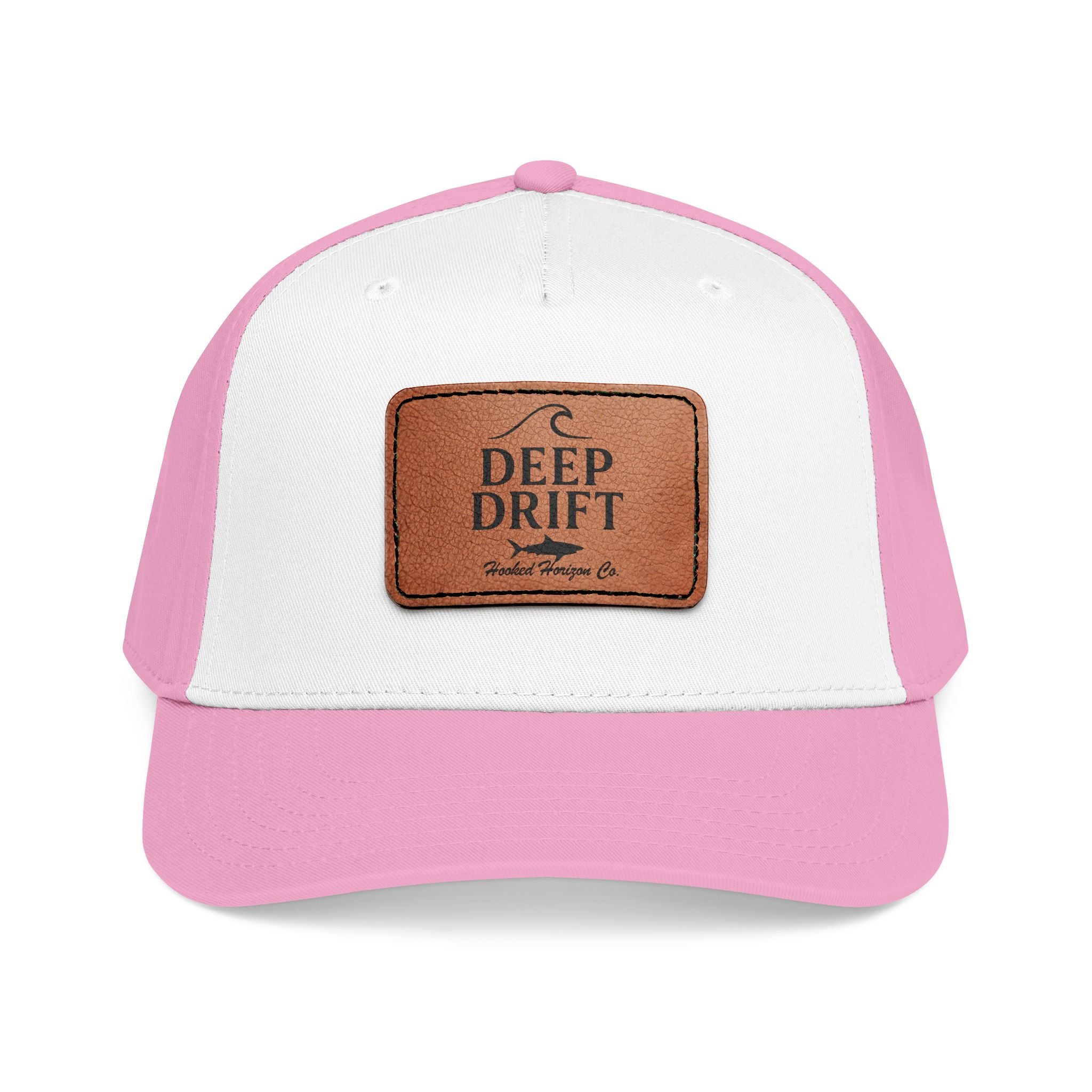 "Deep Drift" Shark Wave Leather Patch Baseball Cap — Hooked Horizon Co. Ocean Wave Logo, Multiple Color Variations