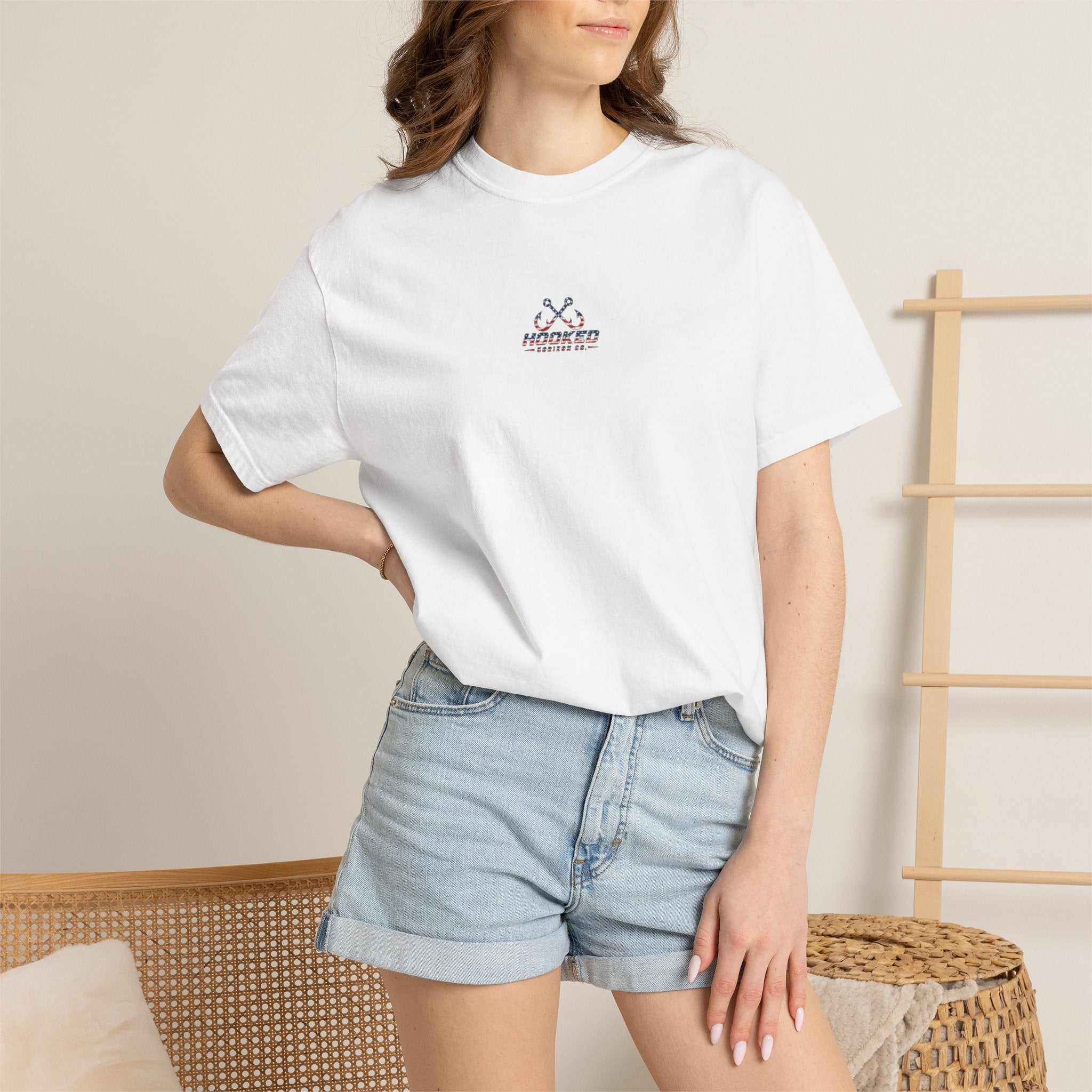 USA Shark Flag T-Shirt — "Hooked Horizon Co." American Fishing Graphic Tee