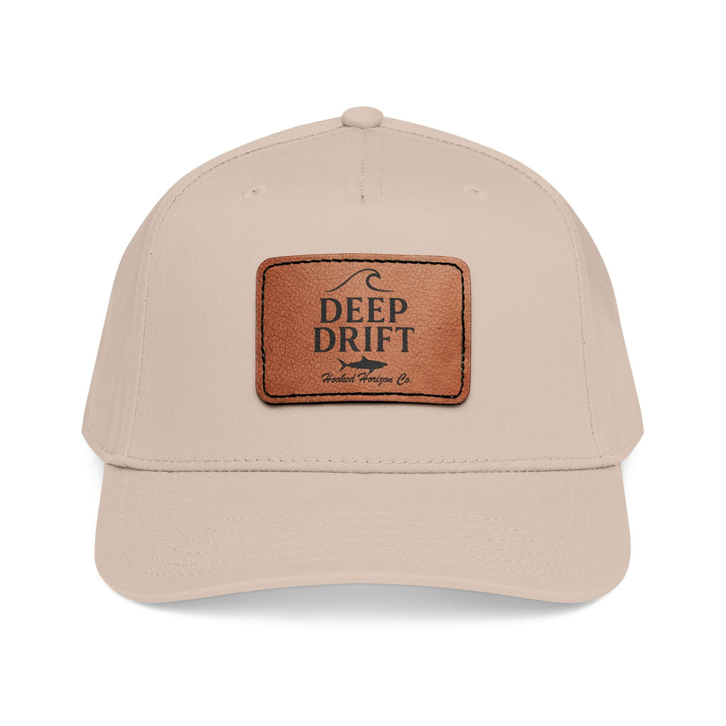 "Deep Drift" Shark Wave Leather Patch Baseball Cap — Hooked Horizon Co. Ocean Wave Logo, Multiple Color Variations