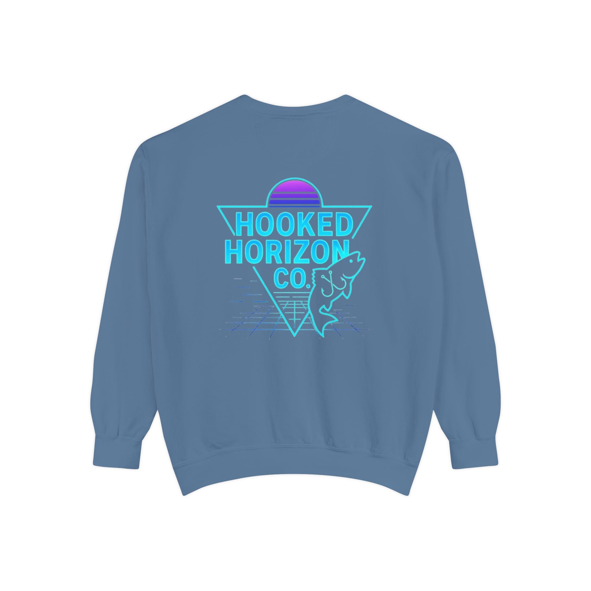 Vintage Vibes Grid Sweatshirt — "Hooked Horizon Co." Logo Pullover